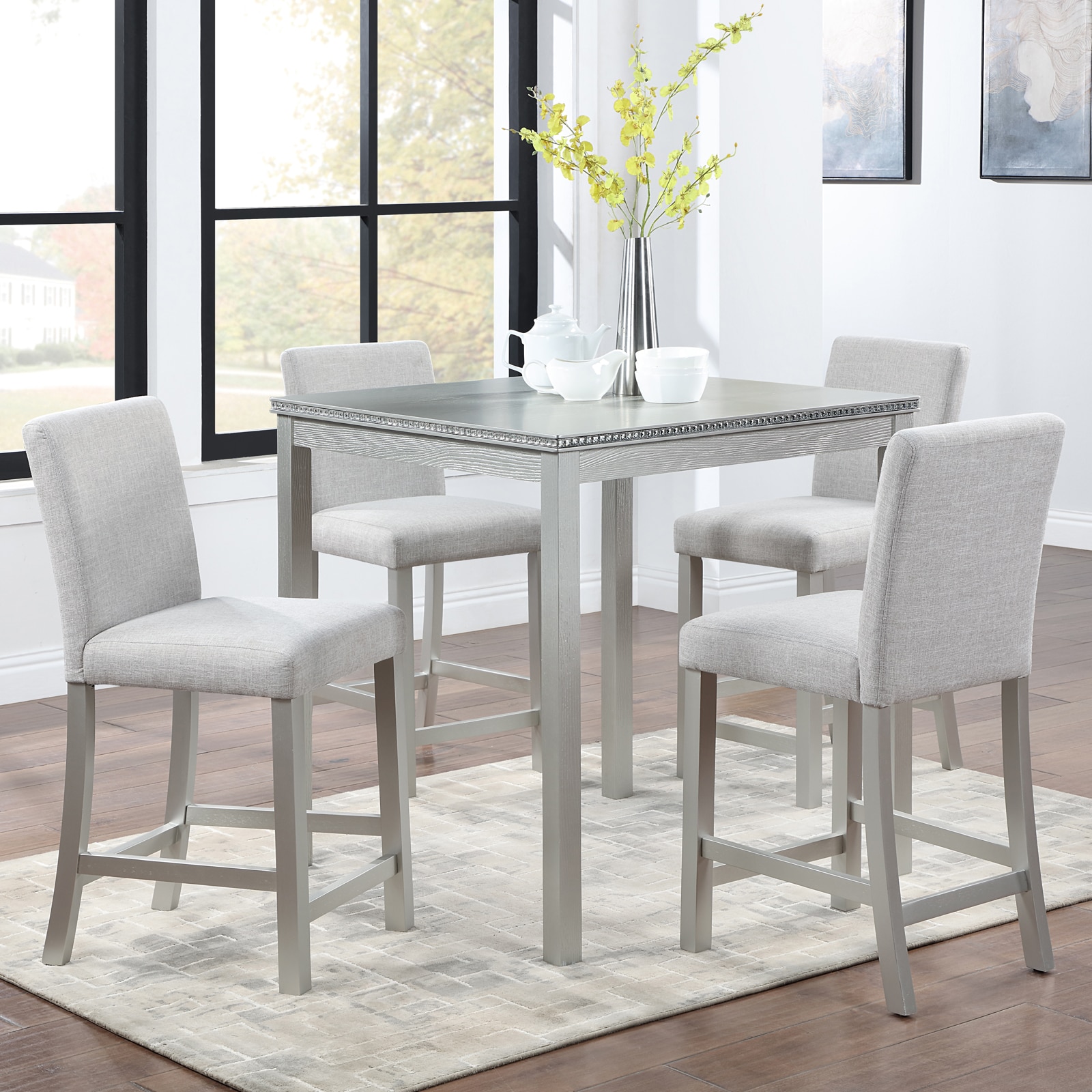 GDFStudio - Hamilton 5-Piece 34.5 in. Classic Crystal Decoration Wooden Counter Height Dining Tab...