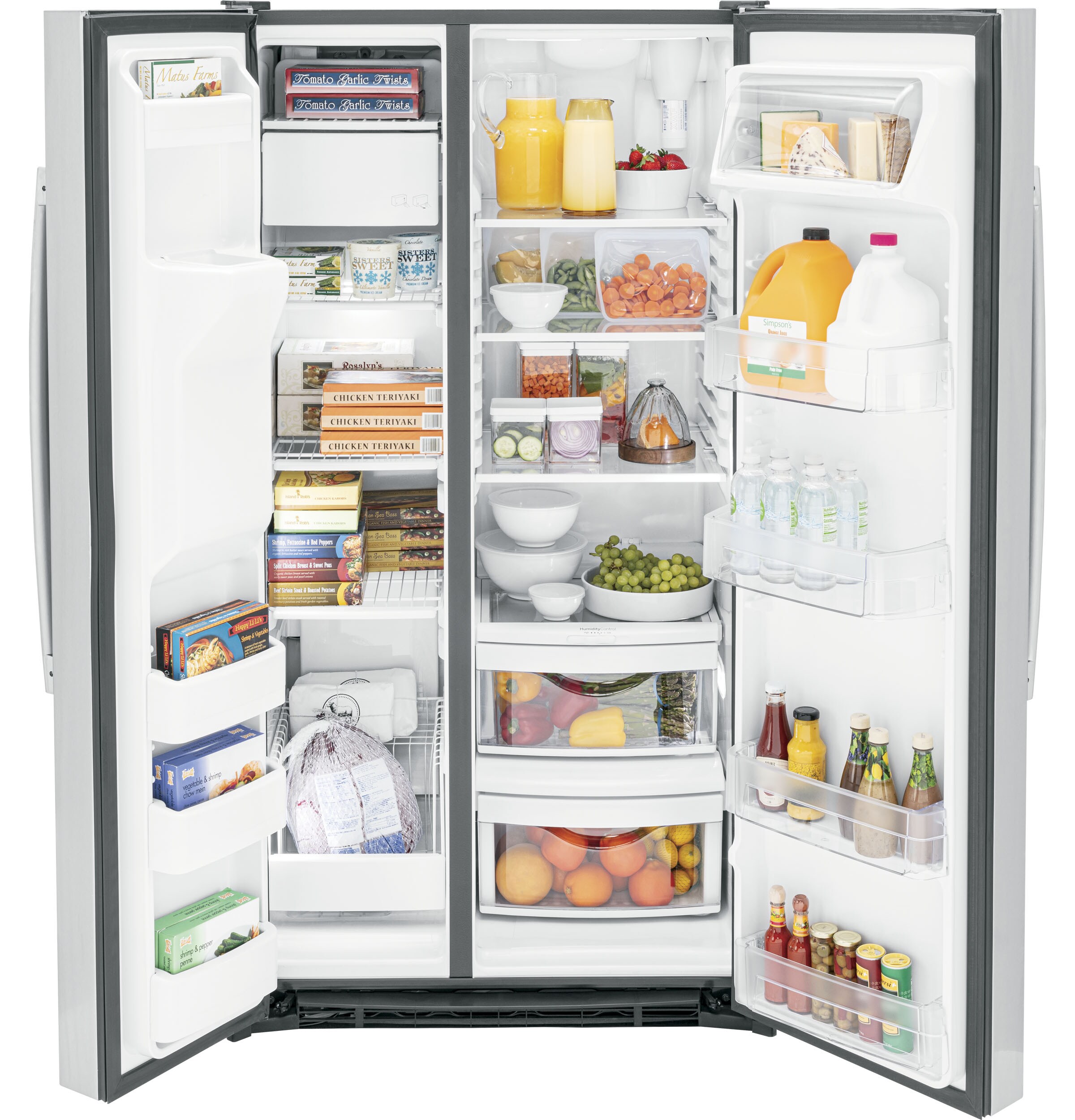 GE 25.3-cu ft Side-by-Side Refrigerator with Ice Maker, Water and Ice Dispenser (Stainless Steel)