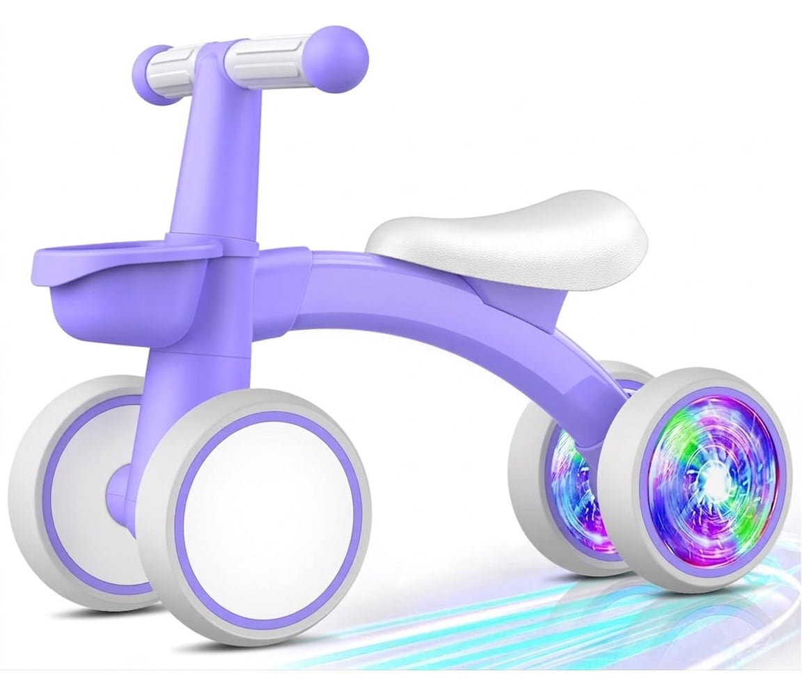 Justincity  Baby Balance Bike with Colorful Light Rear Wheels Adjustable Seat and Basket for Boys Girls Ages 12 to 24 Months Purple First
