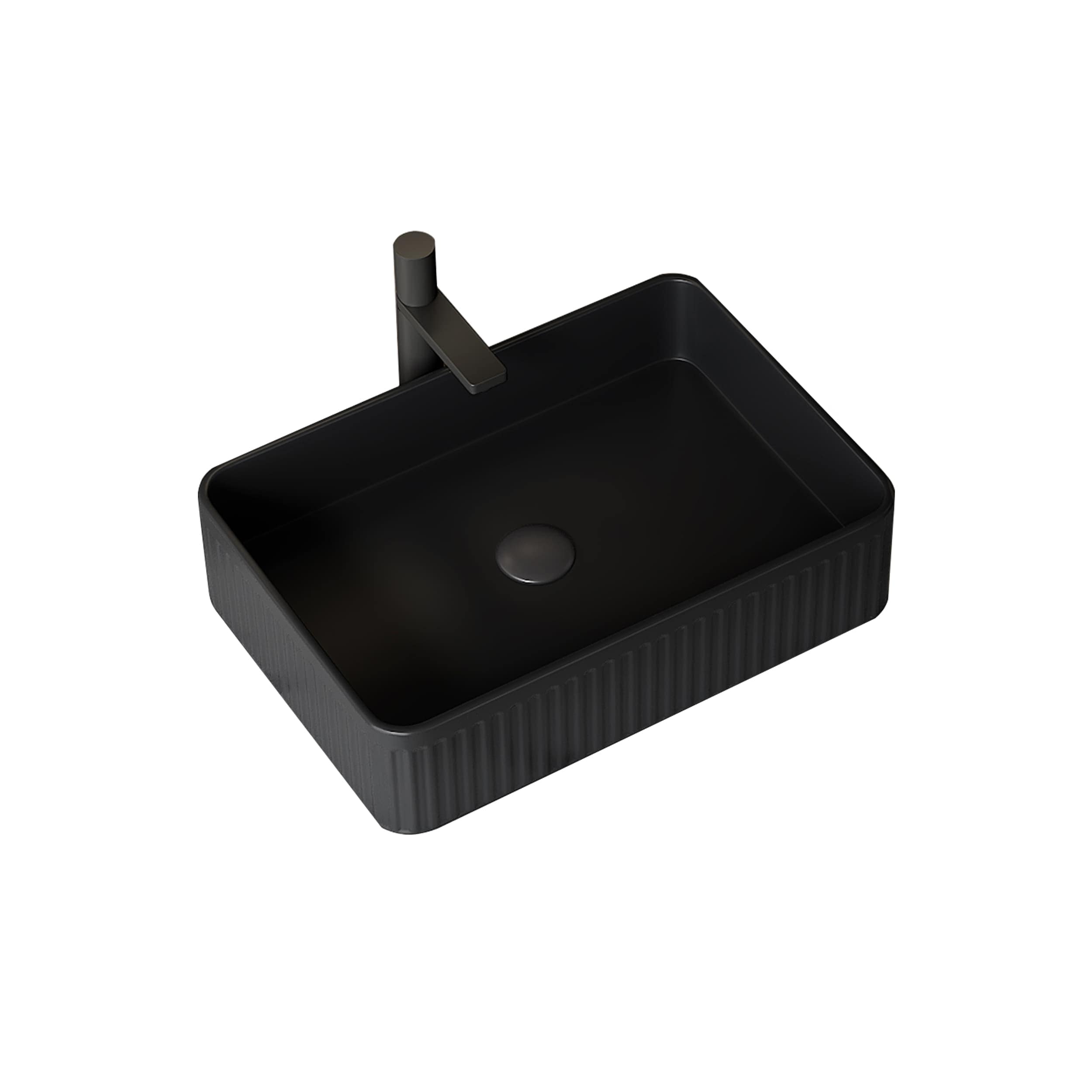 Rbied WJ-LSR-28 20in Bathroom Rectangular Striped Ceramic Vessel Sink without Faucet No Cabinet Black - Thumbnail