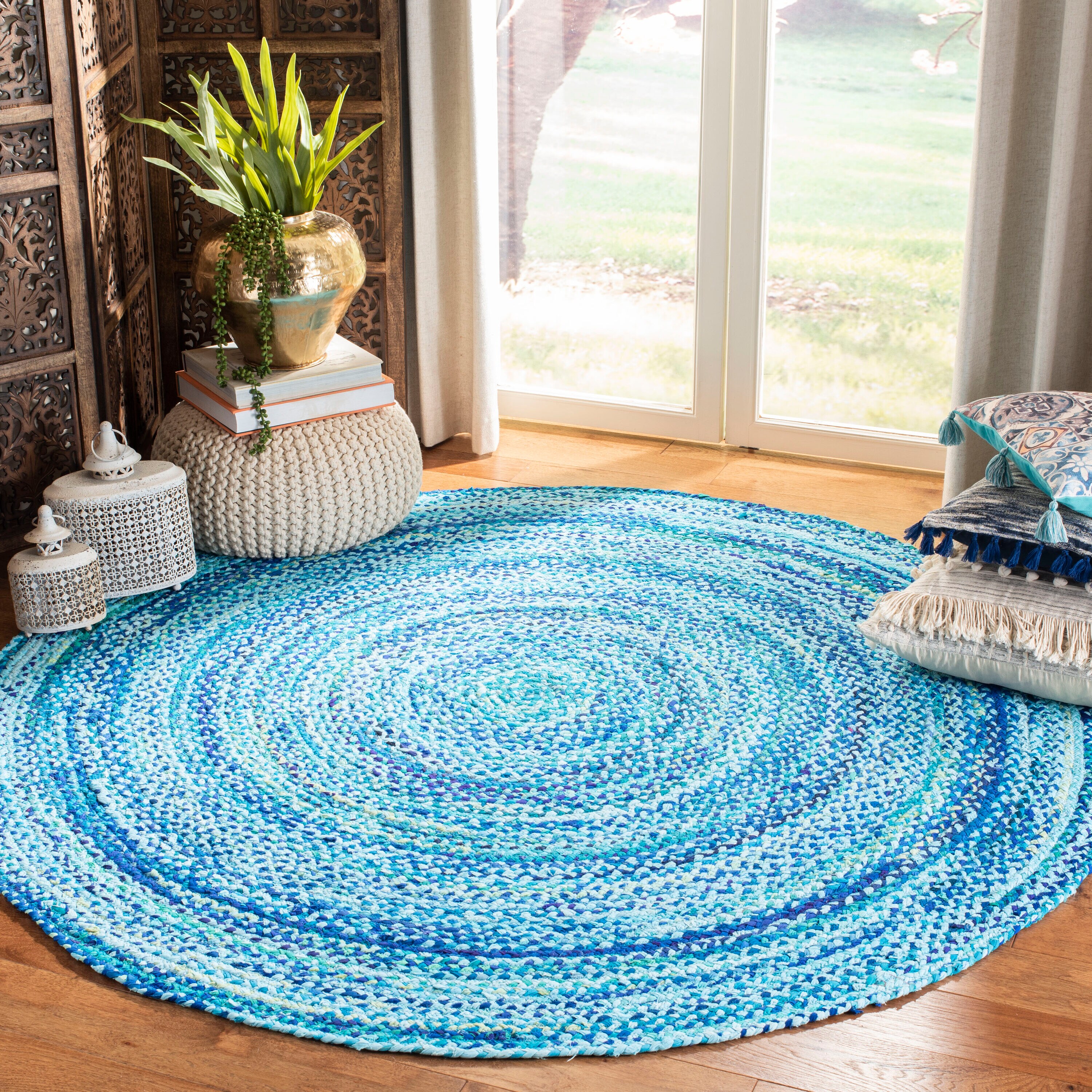  Braided 452 Turquoise Bohemian 6ft x 6ft Round Rug