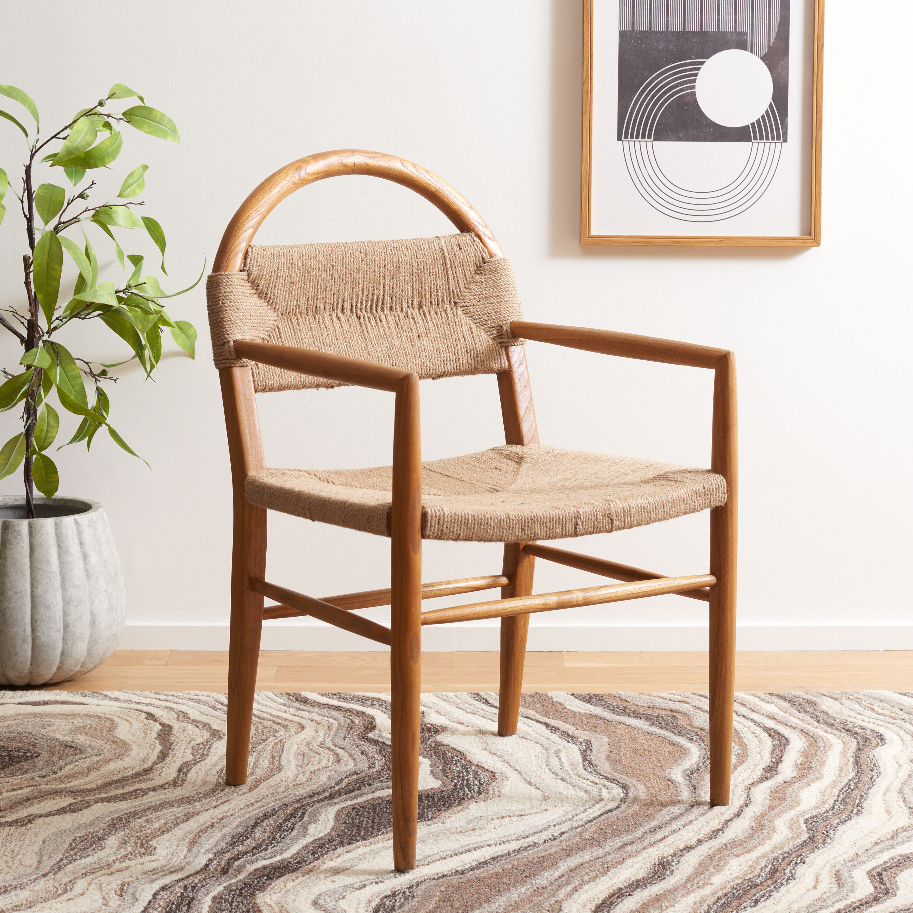 Safavieh DCH1207B Coastal Woven Dining Arm Chair (Wood Frame)