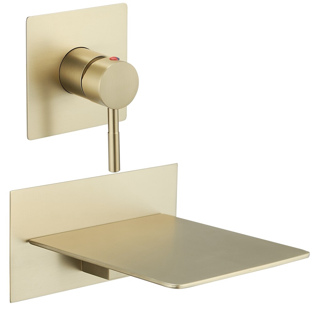 Brushed Gold Wall-Mount Waterfall Bathtub Faucet with Lever Handle