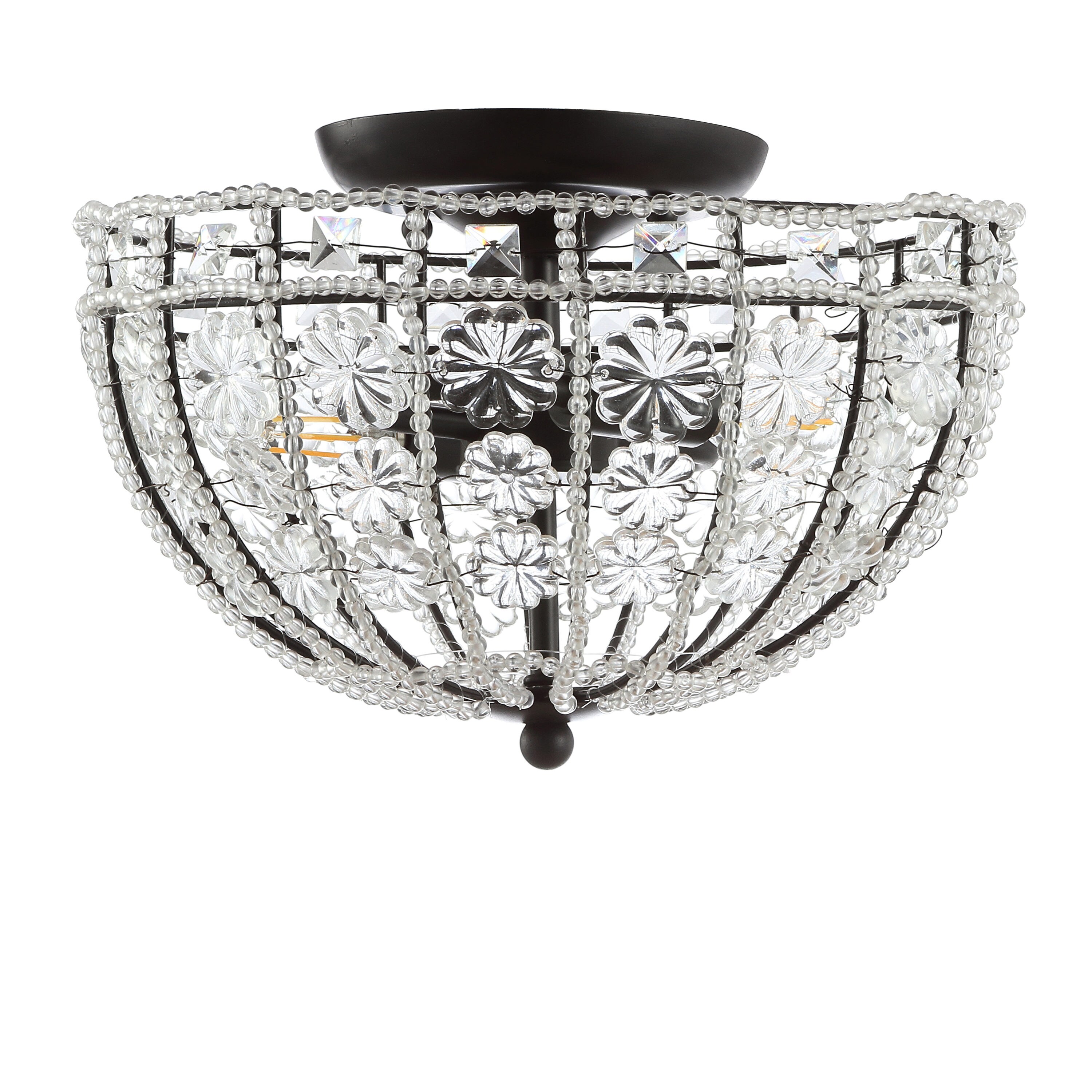 Billie 12" Black Crystal Flower LED Semi-Flush Mount