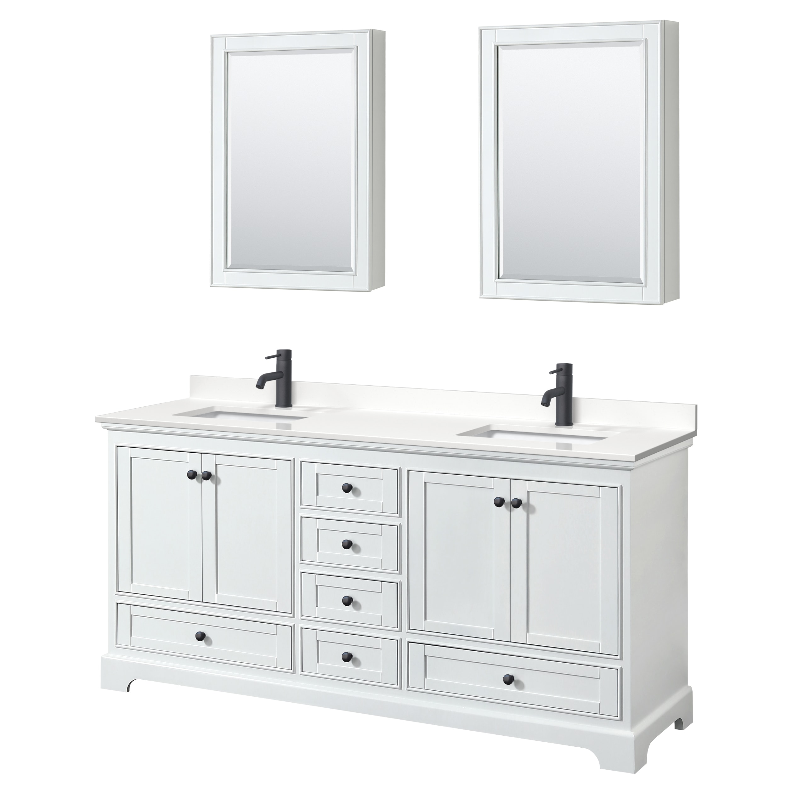 Wyndham Collection WCS202072DWBWQUNSMED Deborah 72-in White Undermount Double Sink Bathroom Vanity with White Quartz Top (Mirror Included)