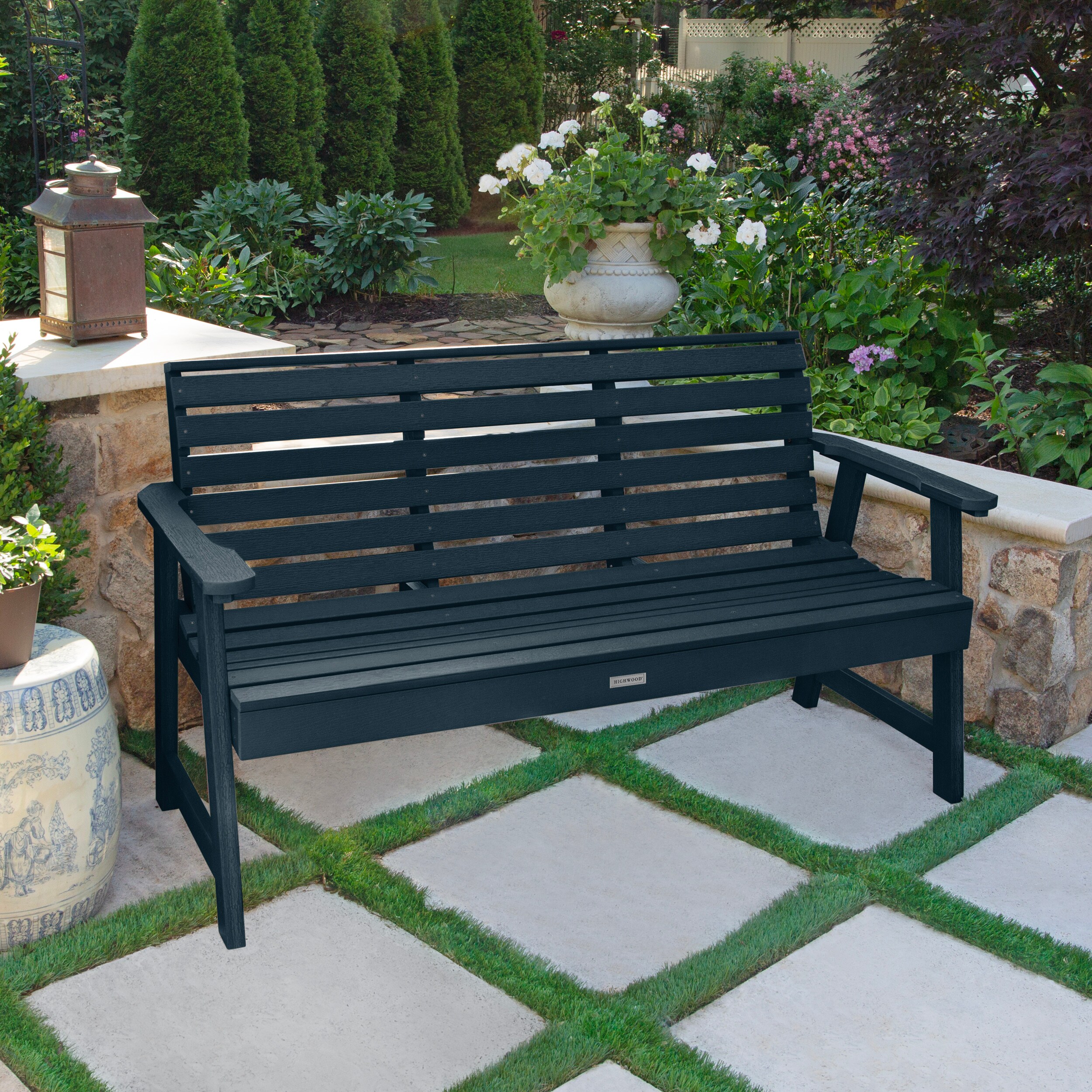 highwood Weatherly 60.6-in W x 33.8-in H Federal Blue Plastic Garden Bench