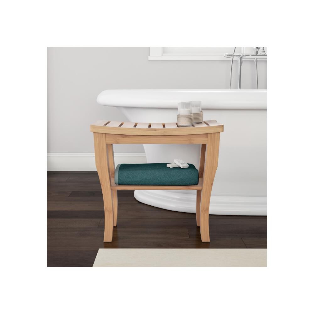 Lavish Home TRDMR60719  Shower Bench-Water Resistant Natural Eco-Friendly Bamboo with Storage Shelf
