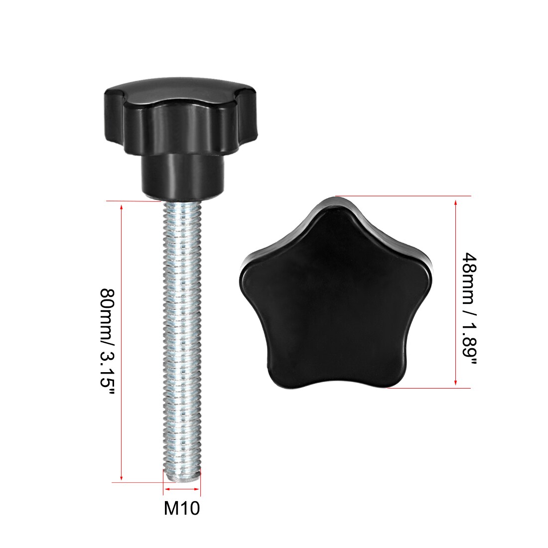 Unique Bargains 2Pcs Star Knobs Grips M10 x 80mm Male Thread Steel Zinc ...