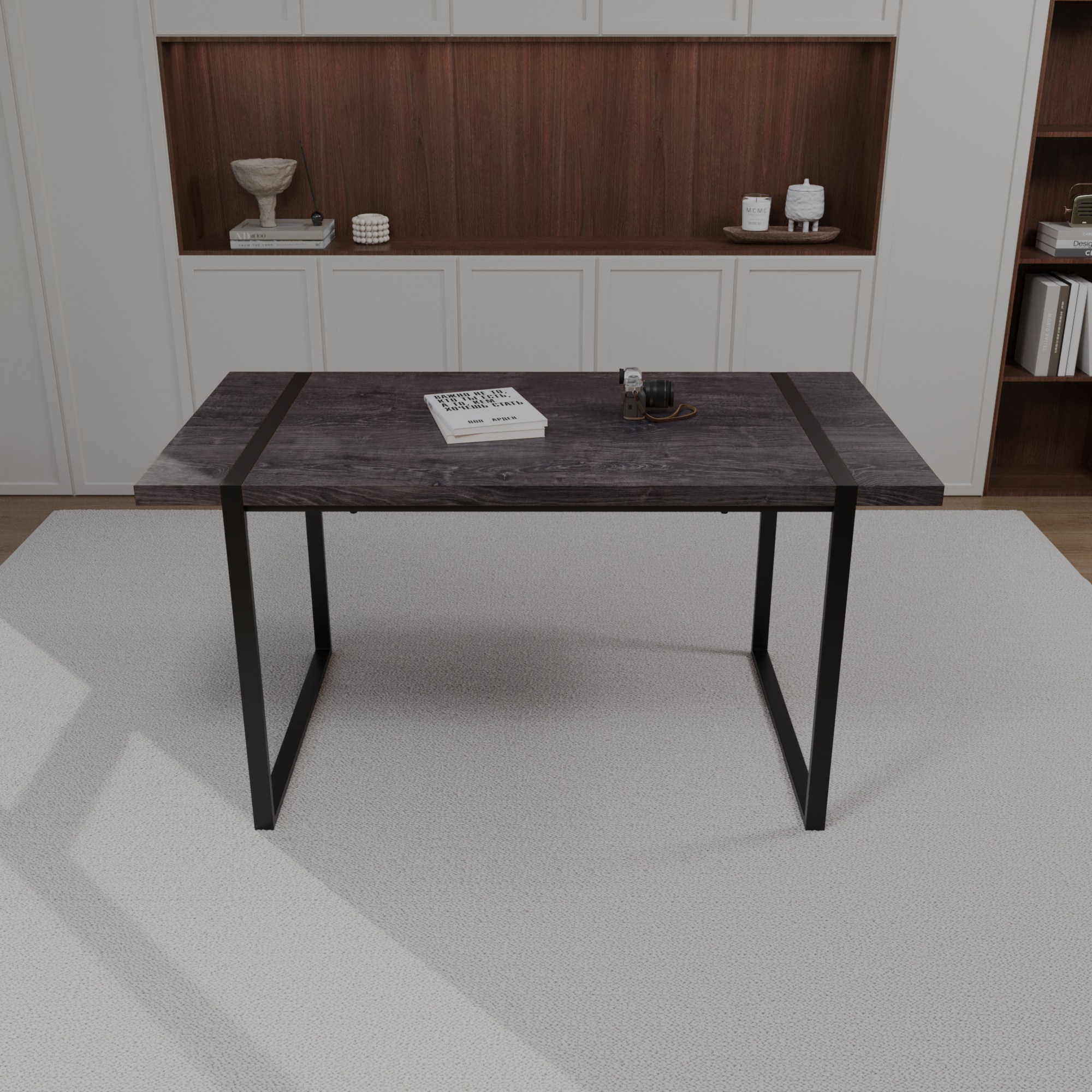 Bybafun YB9300022 Black Casual Dining Table, MDF with Finished Metal 59-Inches L x 29.9-Inches H