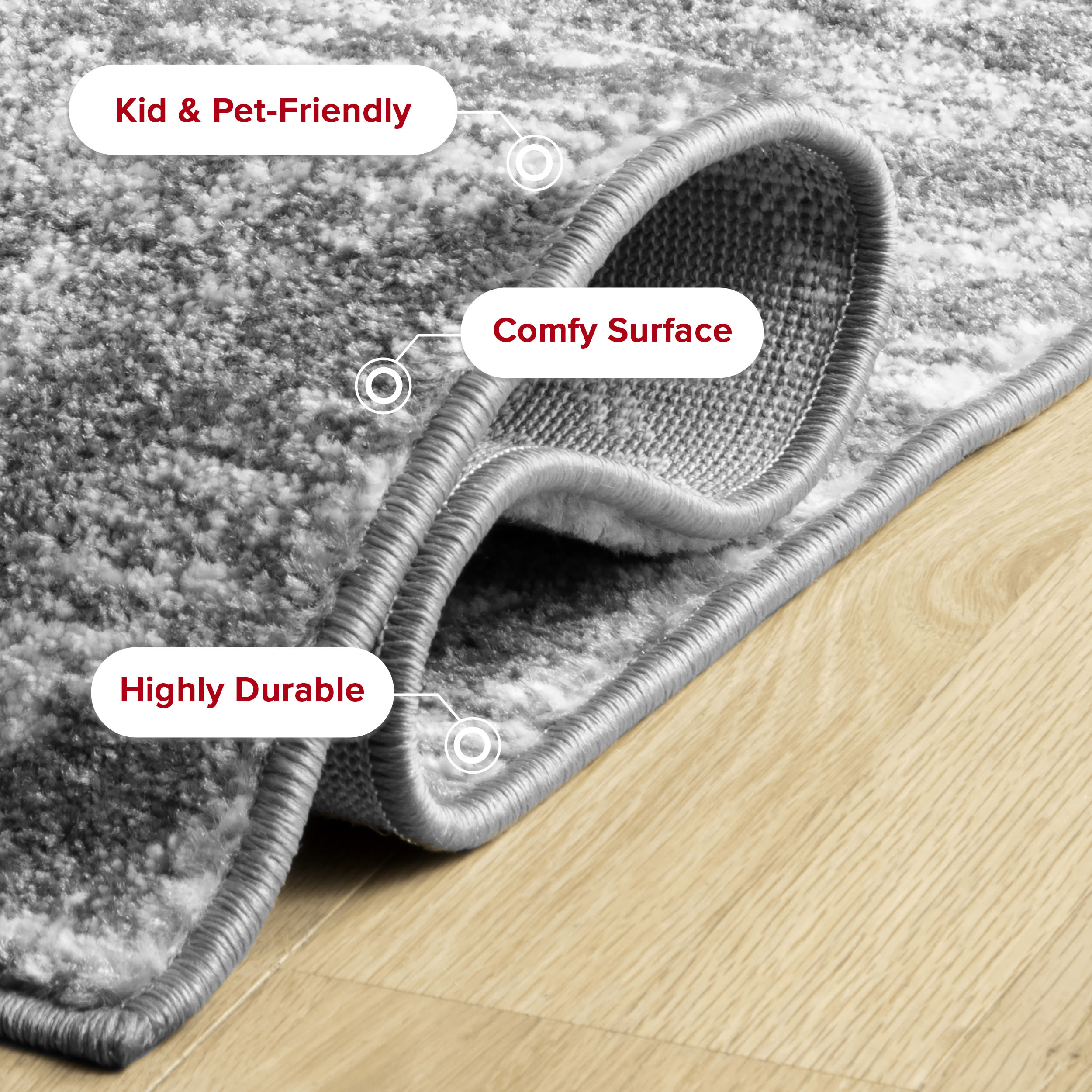 Reversible Rectangular Gray Synthetic 5' x 7' Easy-Care Rug