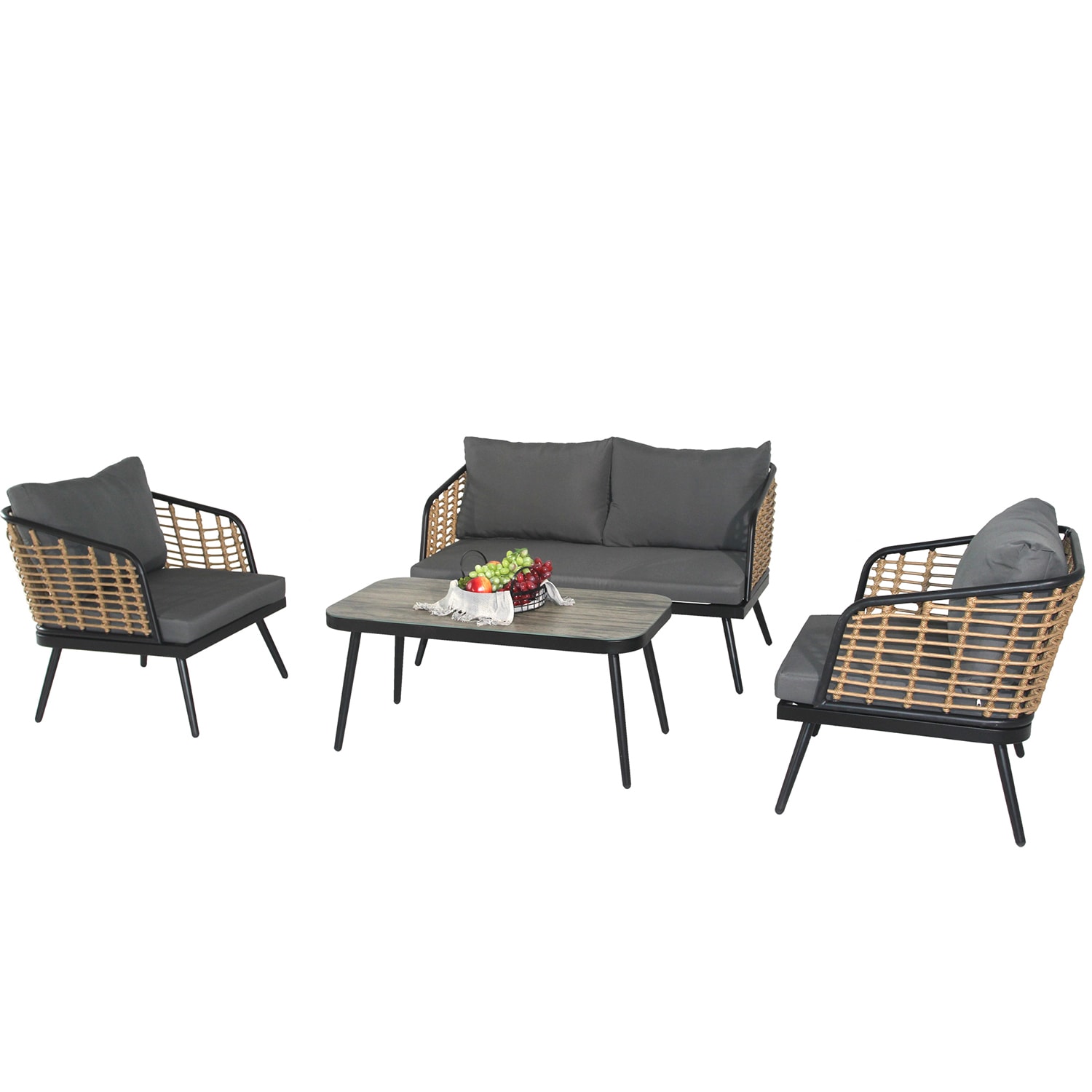 SINOFURN SYC540001GY 4 -Piece Wicker Patio Conversation Set with Gray Cushions