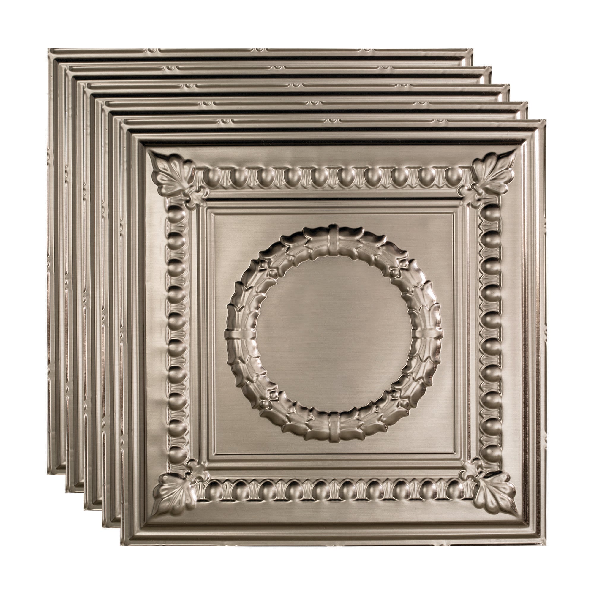 Fasade PL5729 2-ft x 2-ft Rosette Brushed Nickel PVC Drop Ceiling Tile ( 5 -Pack, 20-Sq. Feet / Case )