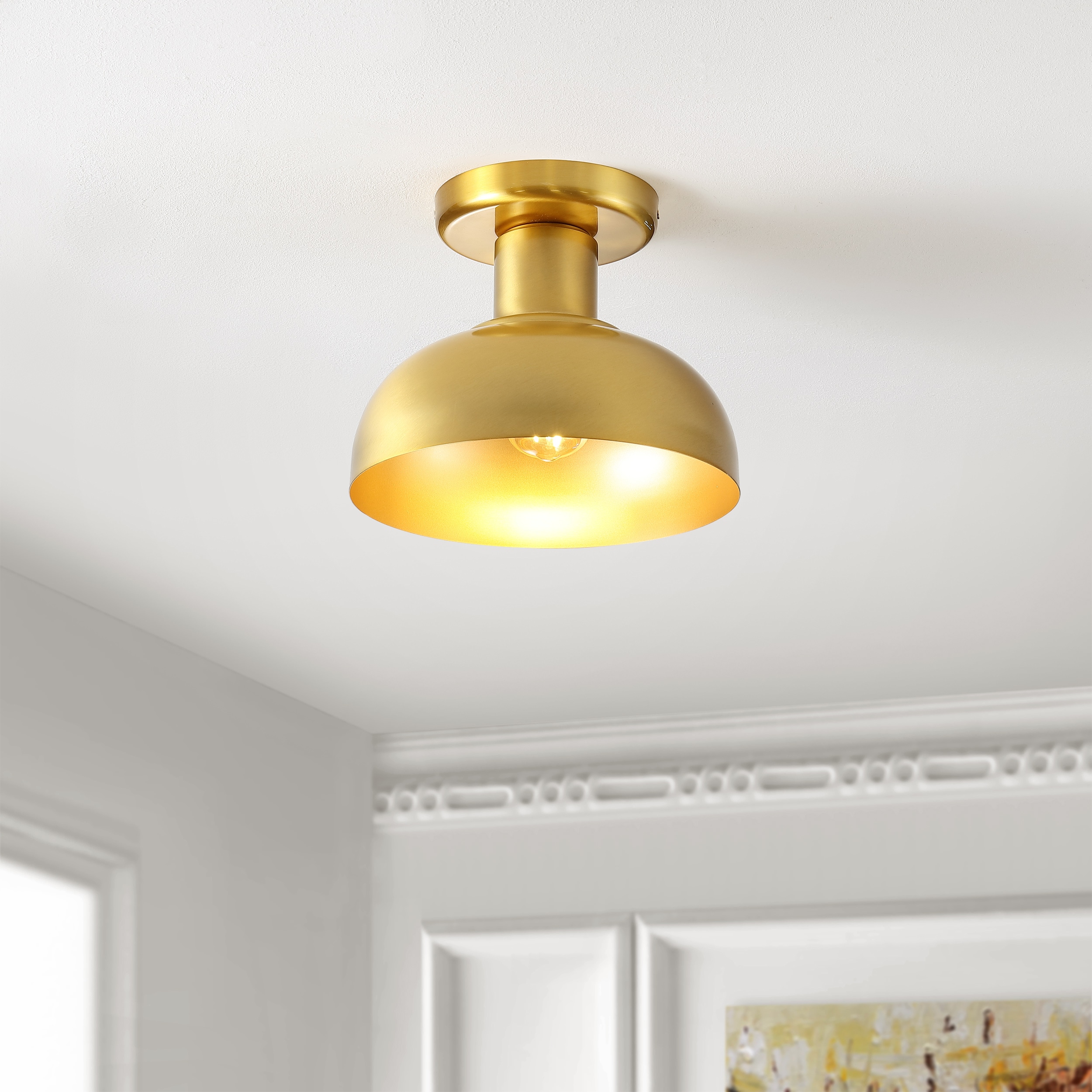 Helm 13" Brass and Glass LED Flush Mount Light