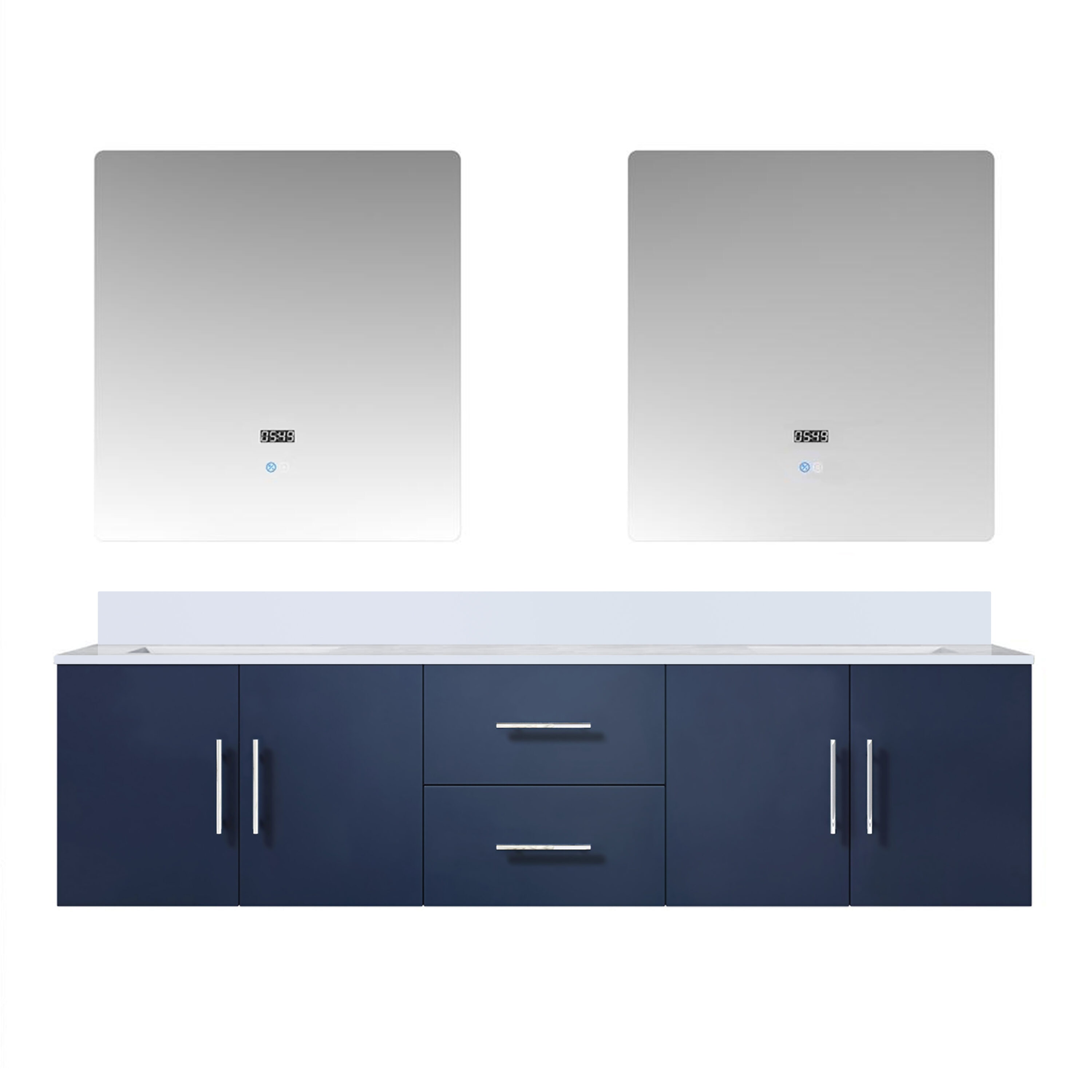 Lexora LVG72DE210 Geneva 72-in Navy Blue Undermount Double sink Floating Bathroom Vanity with White Quartz Top (Mirror Included)