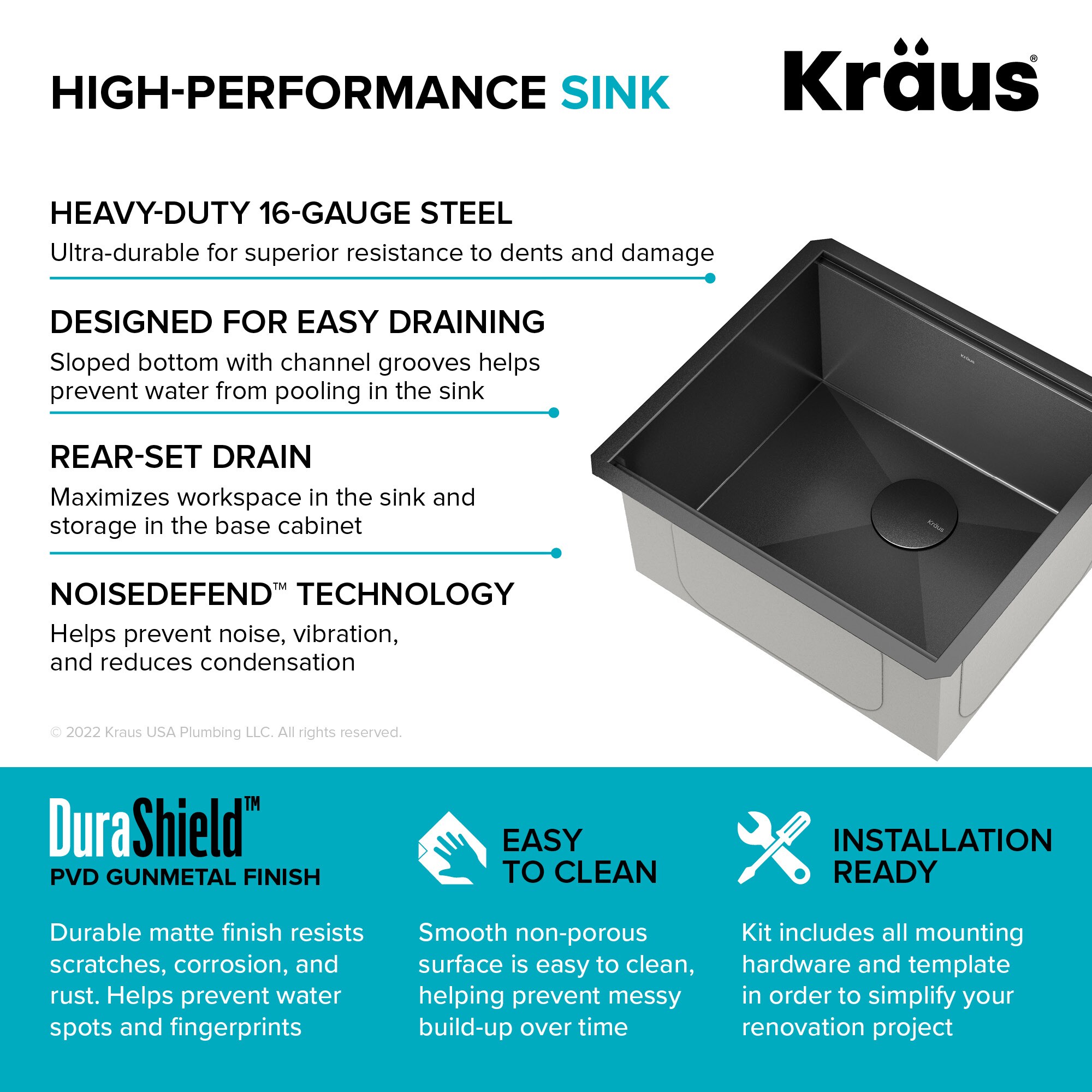 Kore 21" Black Stainless Steel Single Bowl Undermount Kitchen Sink