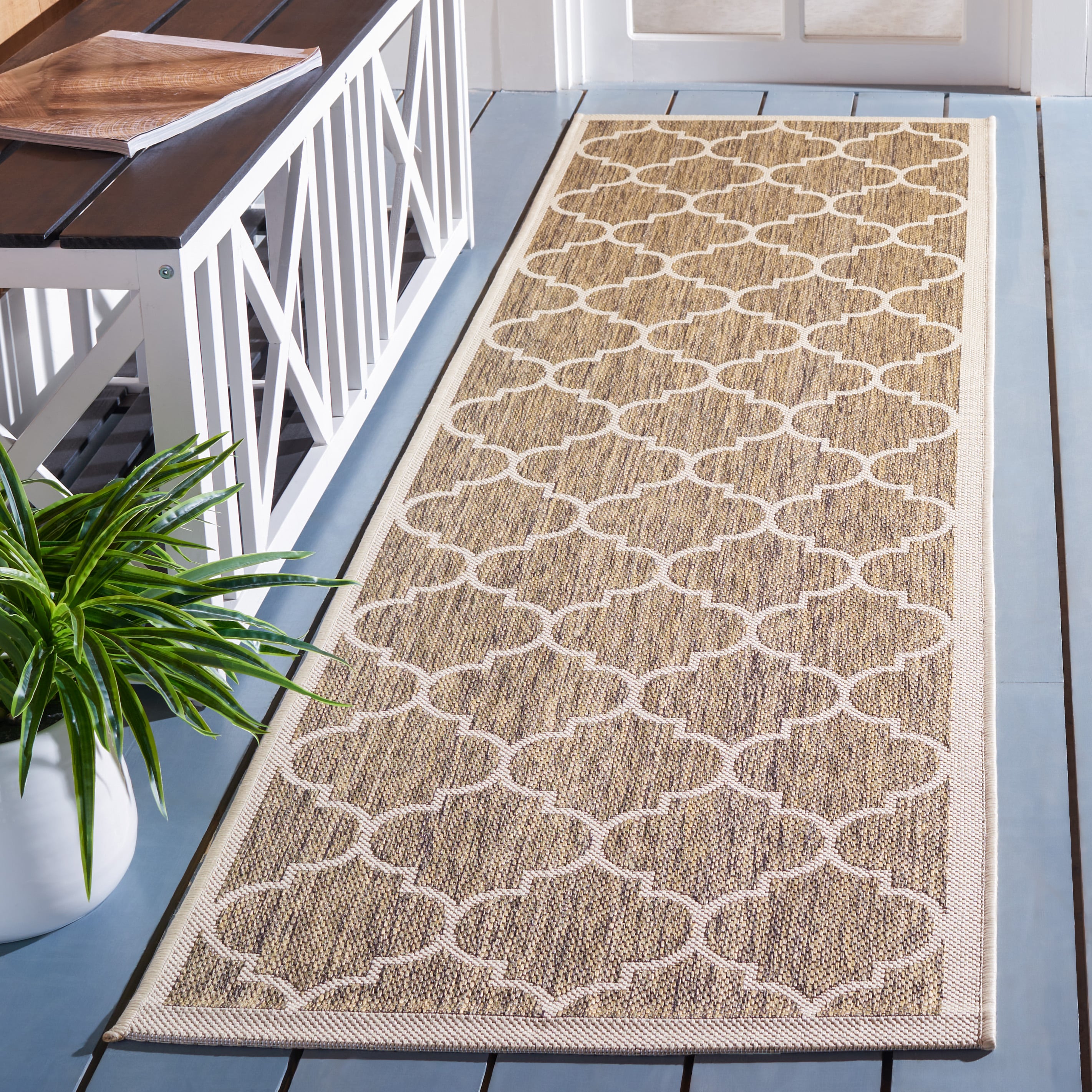 Safavieh CY6914-242-28 Courtyard 2 x 8 (ft) Loomed Synthetic Brown/Bone Rectangular Indoor/Outdoor Geometric Runner rug