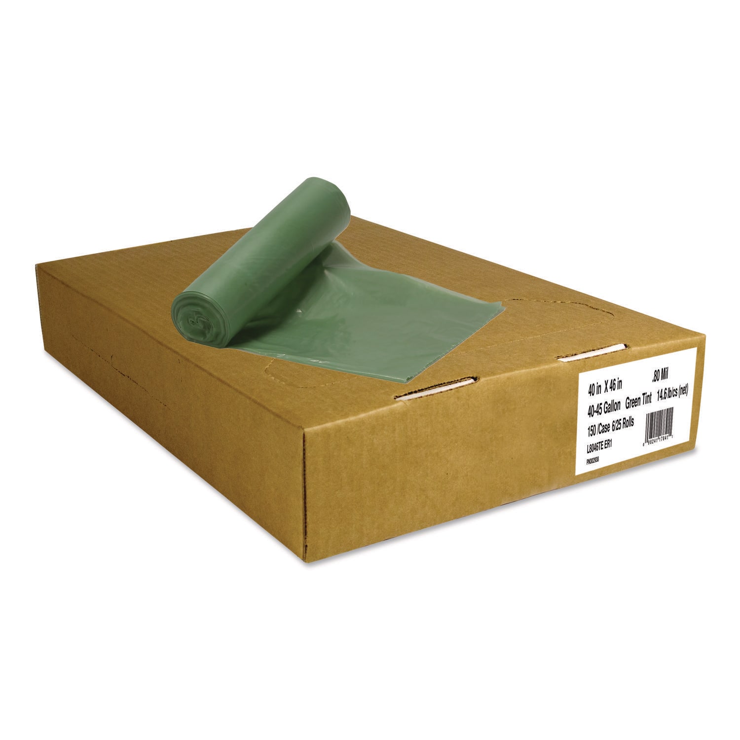 Heritage  Eco Blend Max Can Liners  40 to 45 gal  0.8 mil  40 x 46  Green  25 Bags Roll  6 Rolls Carton
