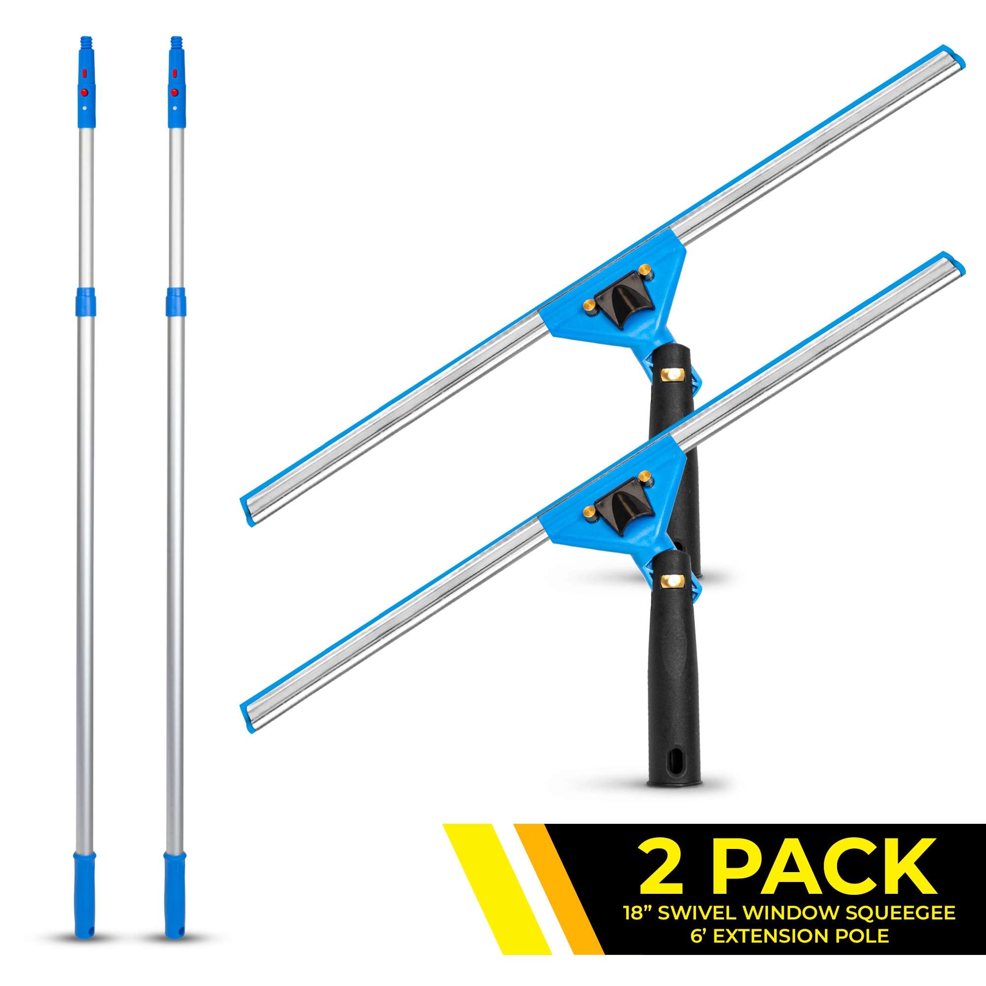 Gritt Commercial  Window Washing Cleaning Kit with 18-In Swivel All-Purpose Window Squeegee and 6-ft Aluminum Telescopic Extension Pole 2-Pack