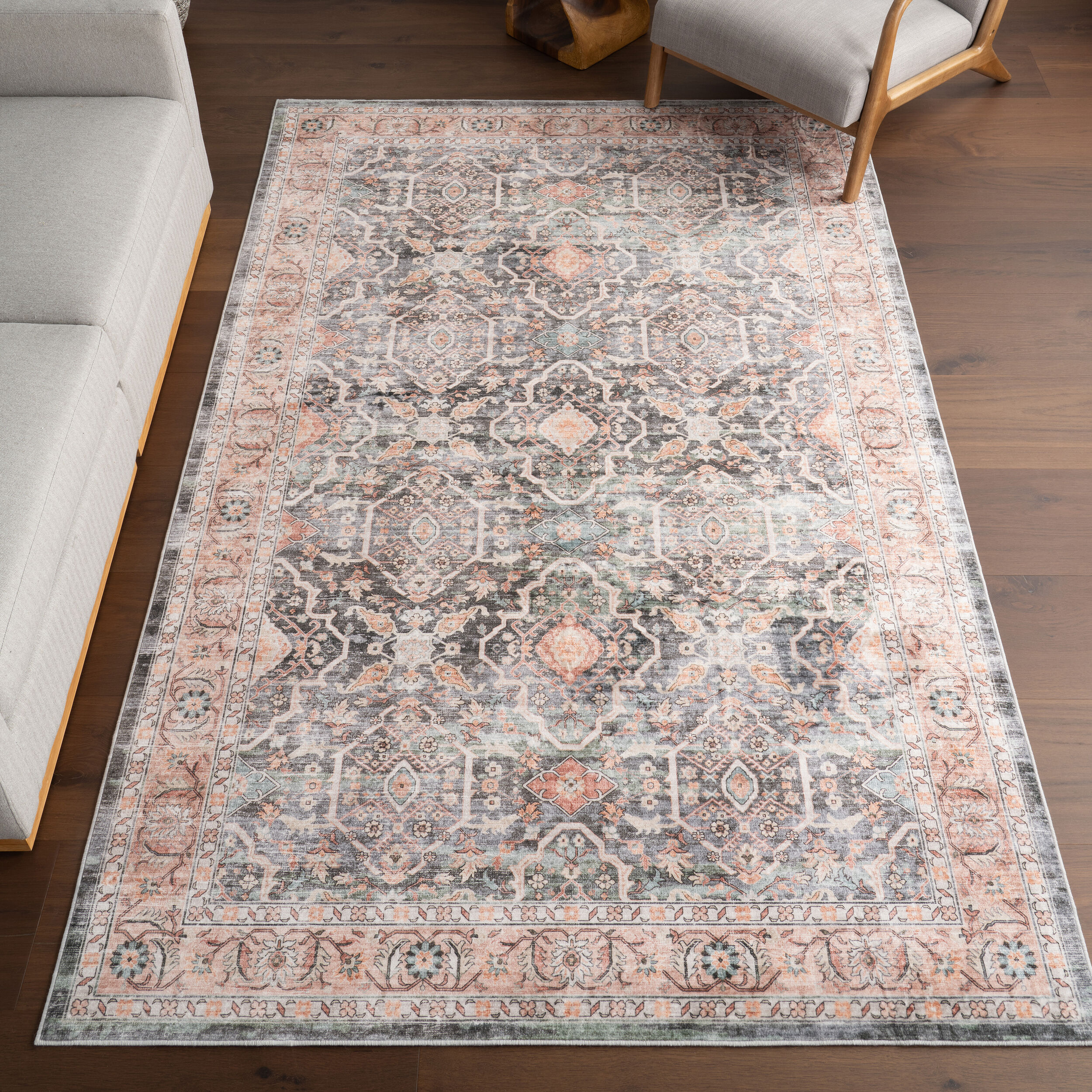 nuLOOM 200HJEL09A-8010 Caisyn Bordered Medallion Machine Washable 8ft. x 10ft. Peach Area Rug