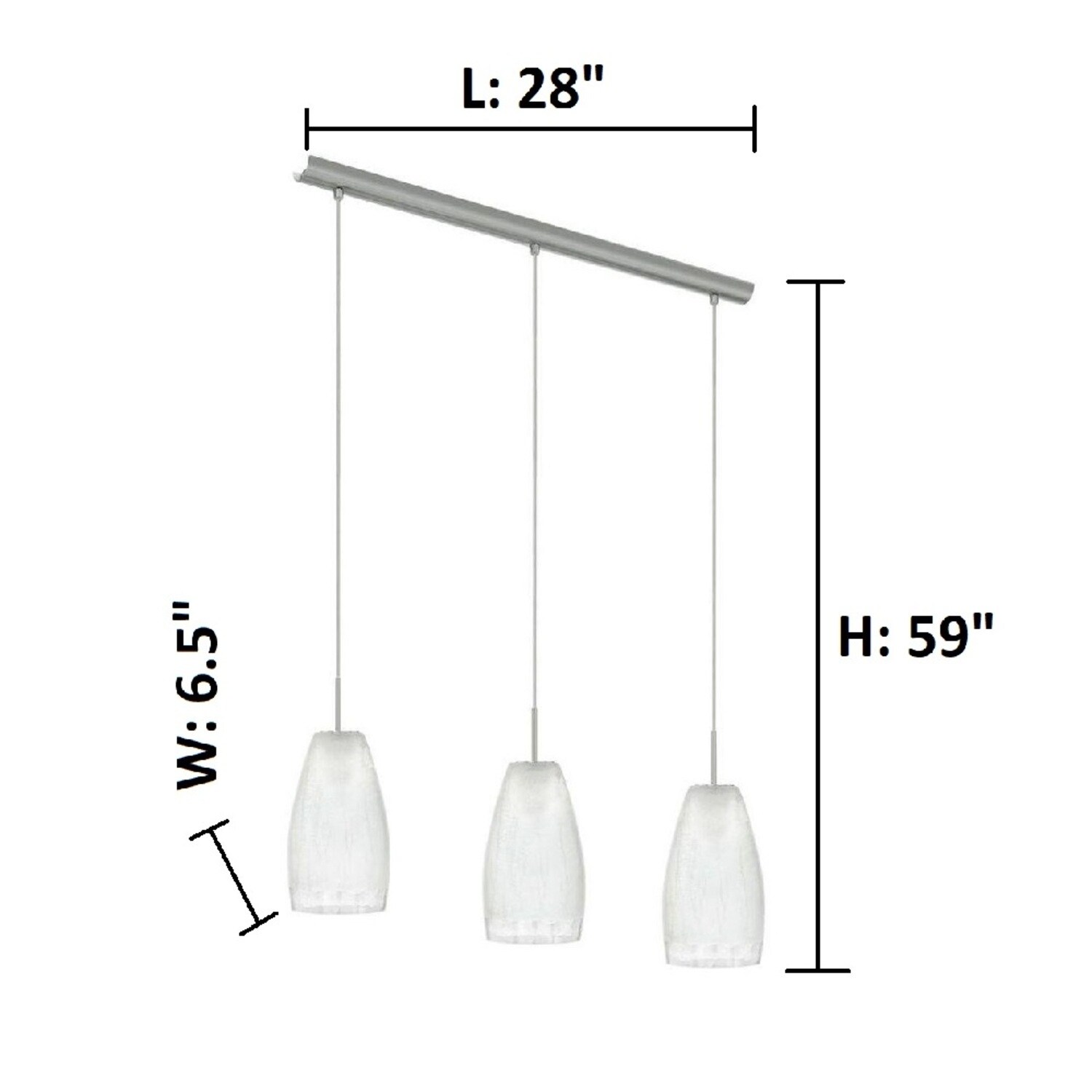 Elegant Matte Nickel 3-Light Pendant with White Crackle Glass Shades