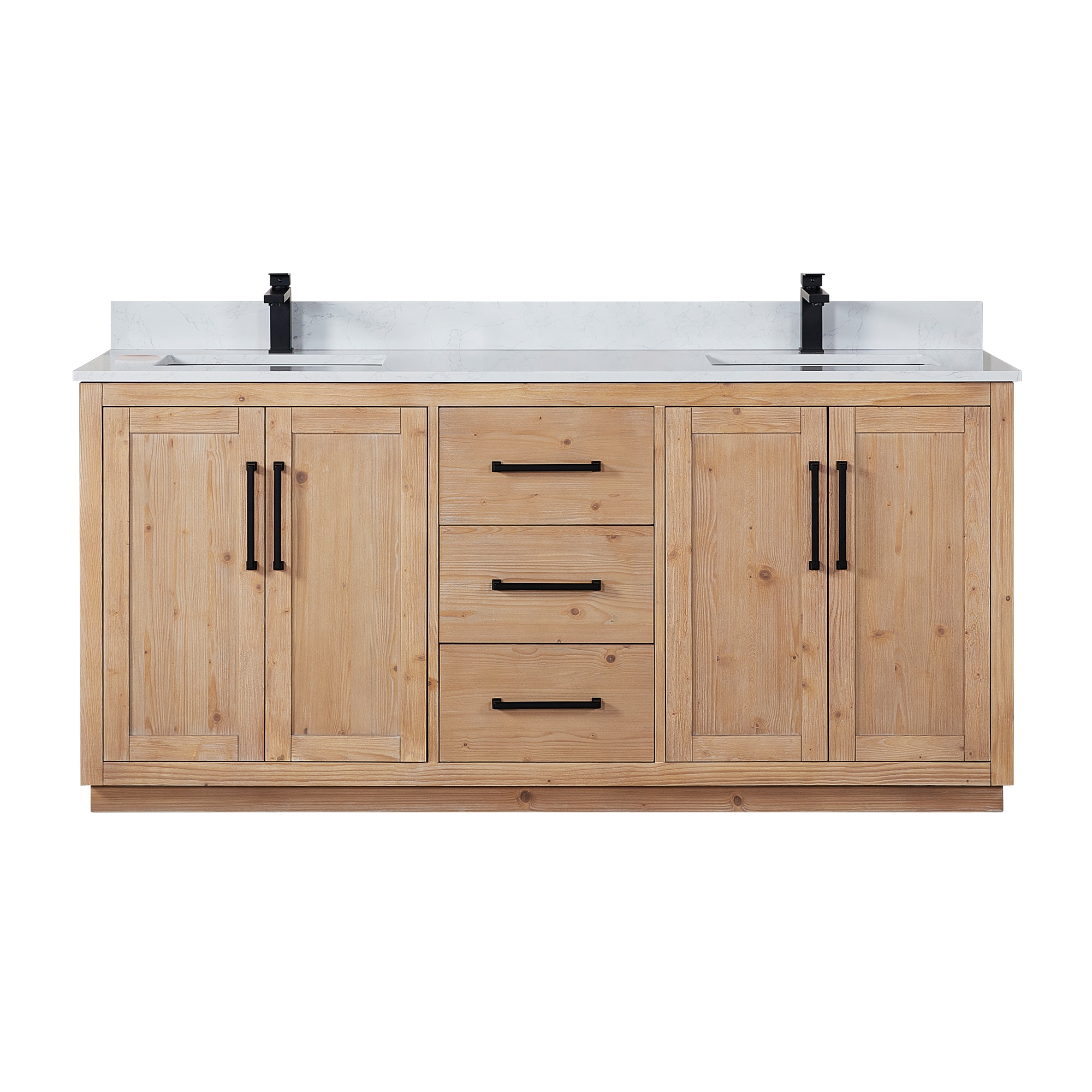 Cicero 72" Light Brown Fir Wood Bathroom Vanity with White Stone Countertop