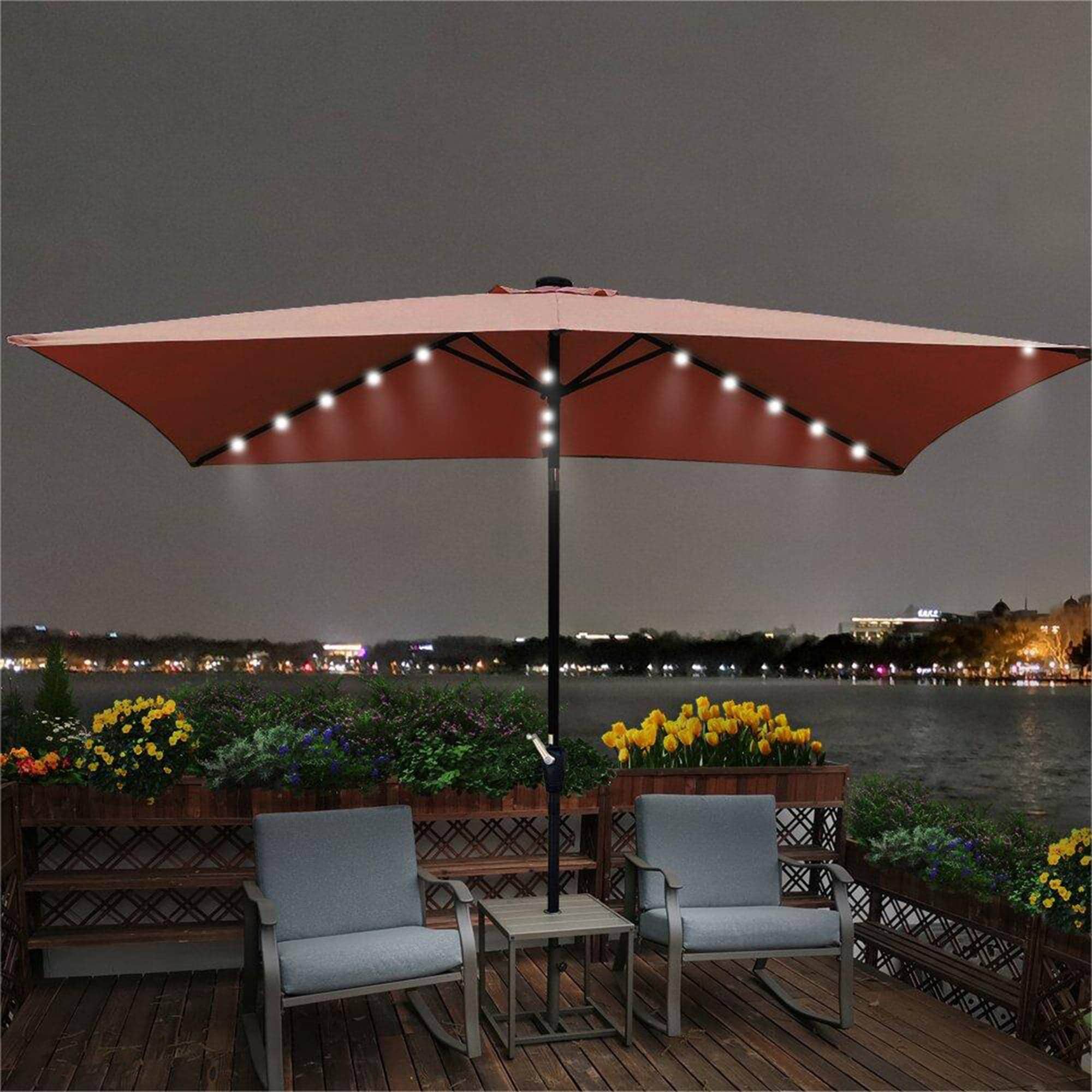 Yiekholo LL-0902AAC 10-Feet Steel Market Patio Umbrella with Lights and