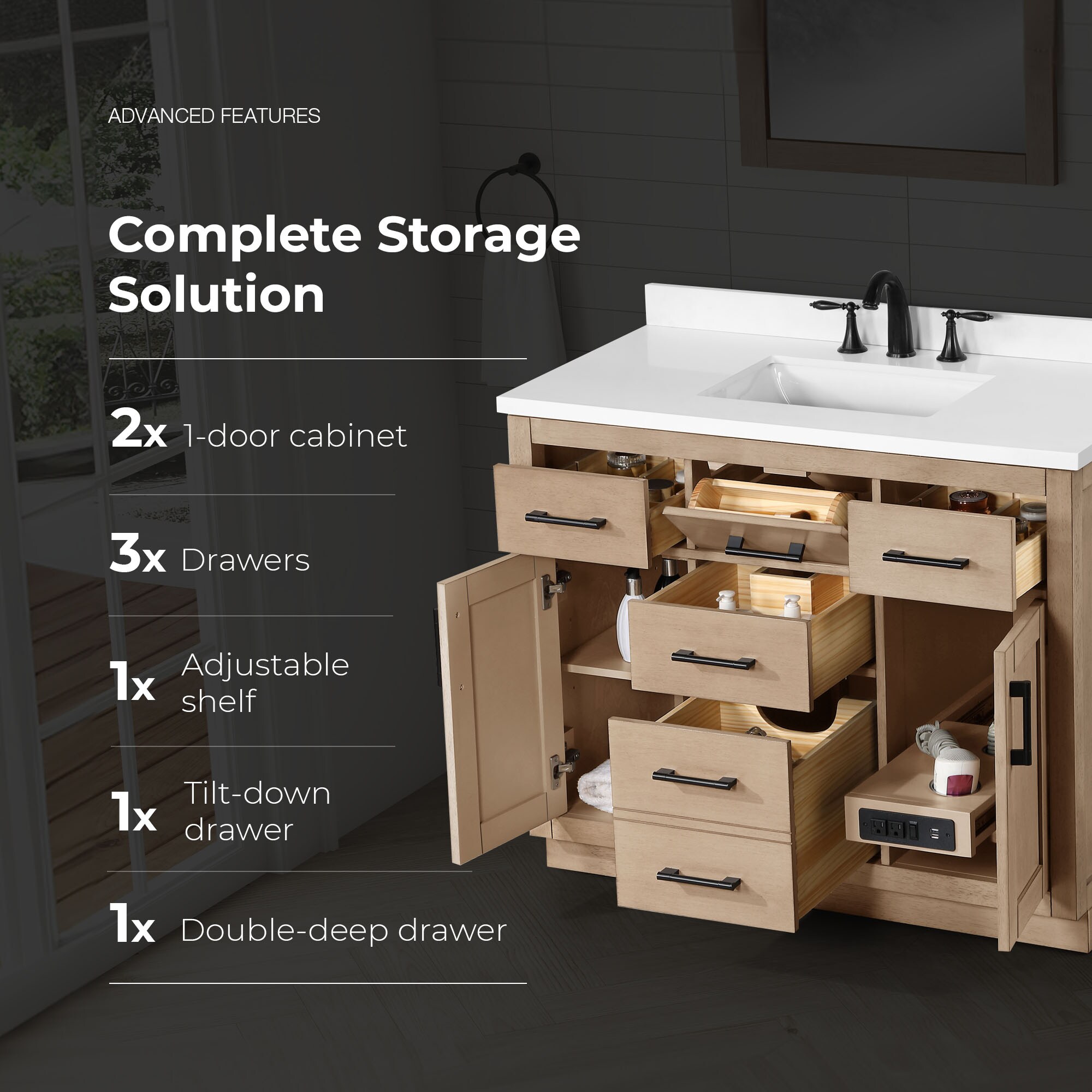 Bailey 42" Sahara Birch Freestanding Bathroom Vanity with Ceramic Sink