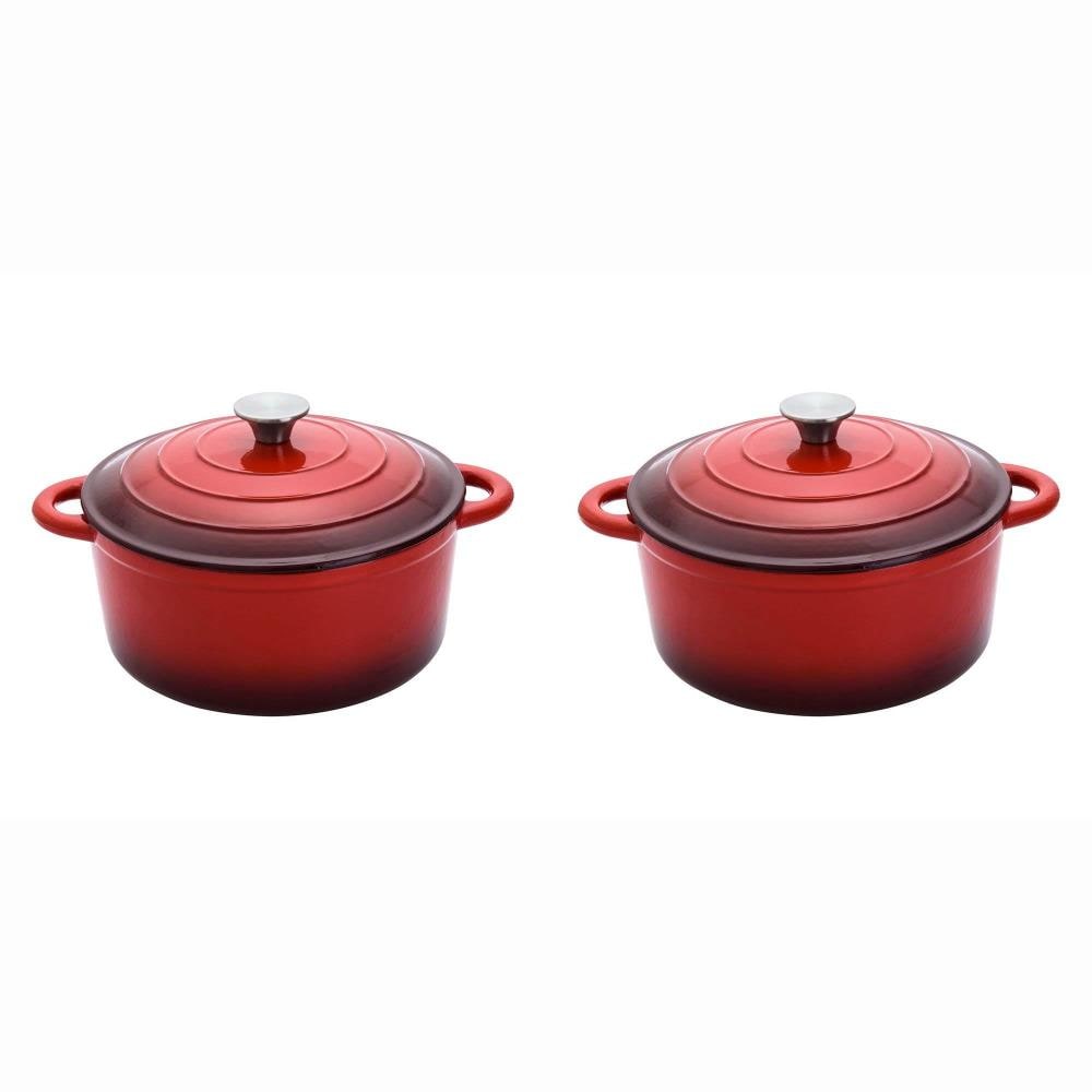 2 in 1 Enameled Cast Iron Dutch Oven, 5.5QT Enamel Dutch Oven with Skillet  Lid, Gas, Induction Compatible, Red