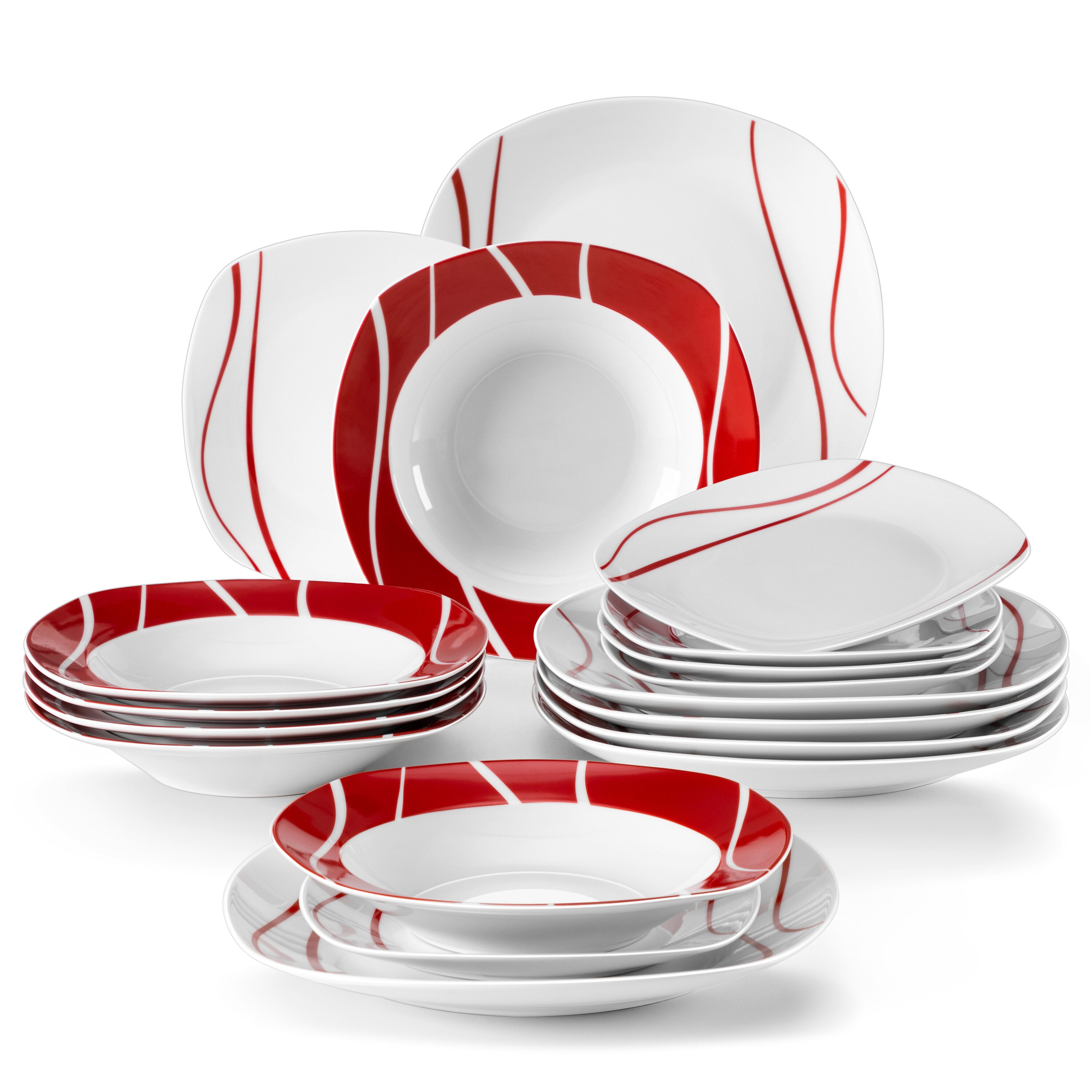 MALACASA, Series Elisa, 18-Piece Porcelain Dinnerware Set, Ivory