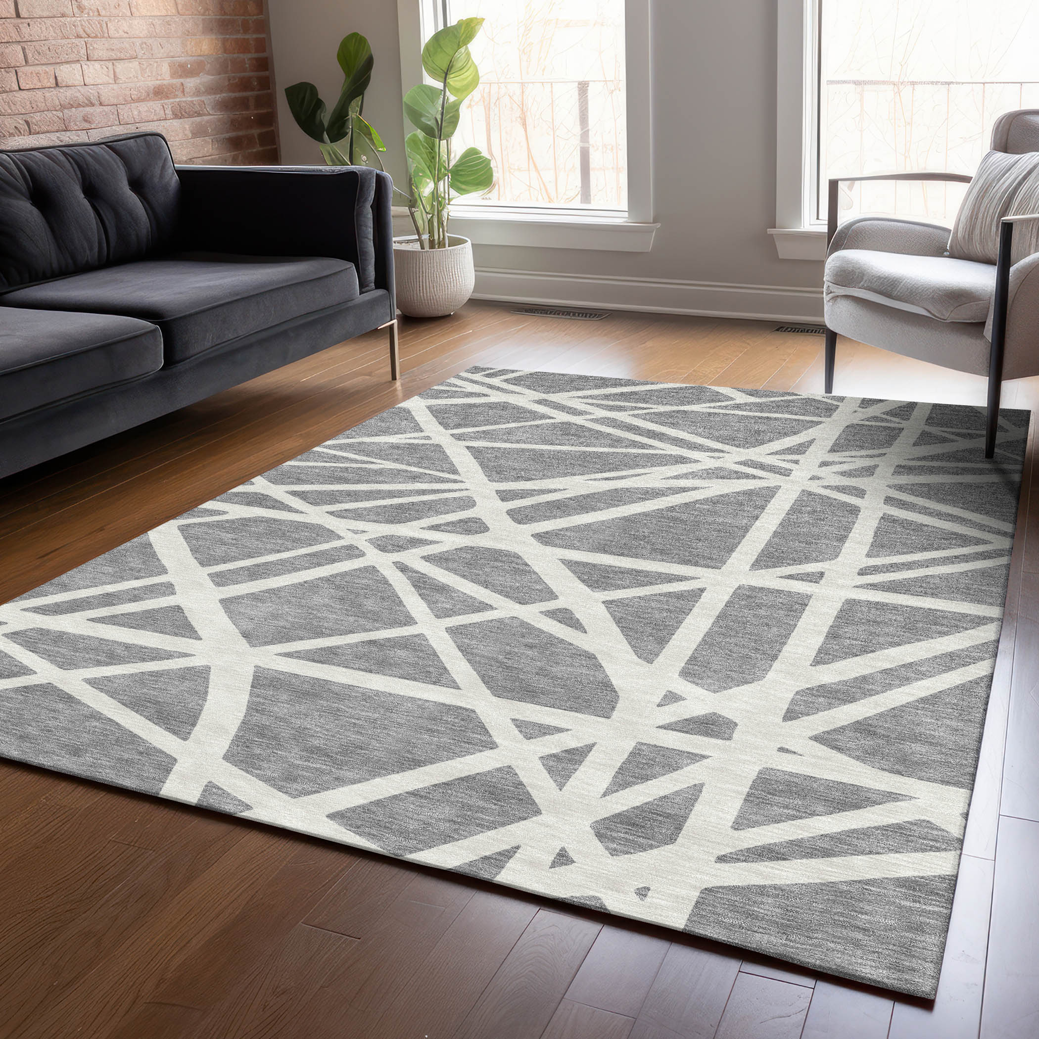 Addison Rugs ACN1040GY10X14 Chantille ACN1040GY 10 x 14 (ft) Polyester Gray Rectangular Indoor/Outdoor Geometric Machine washable Area rug
