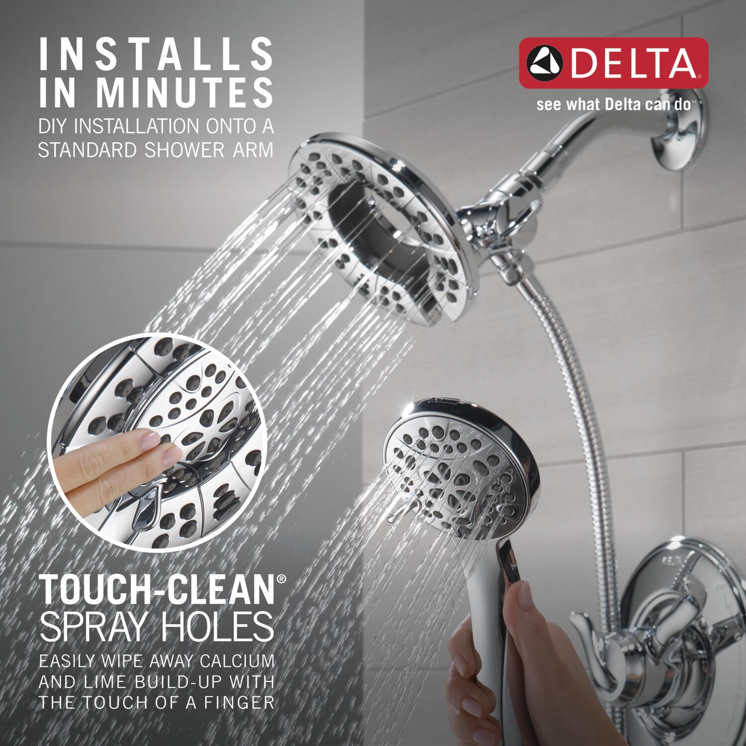 Chrome Dual Shower Head with Handheld Spray and Adjustable Height