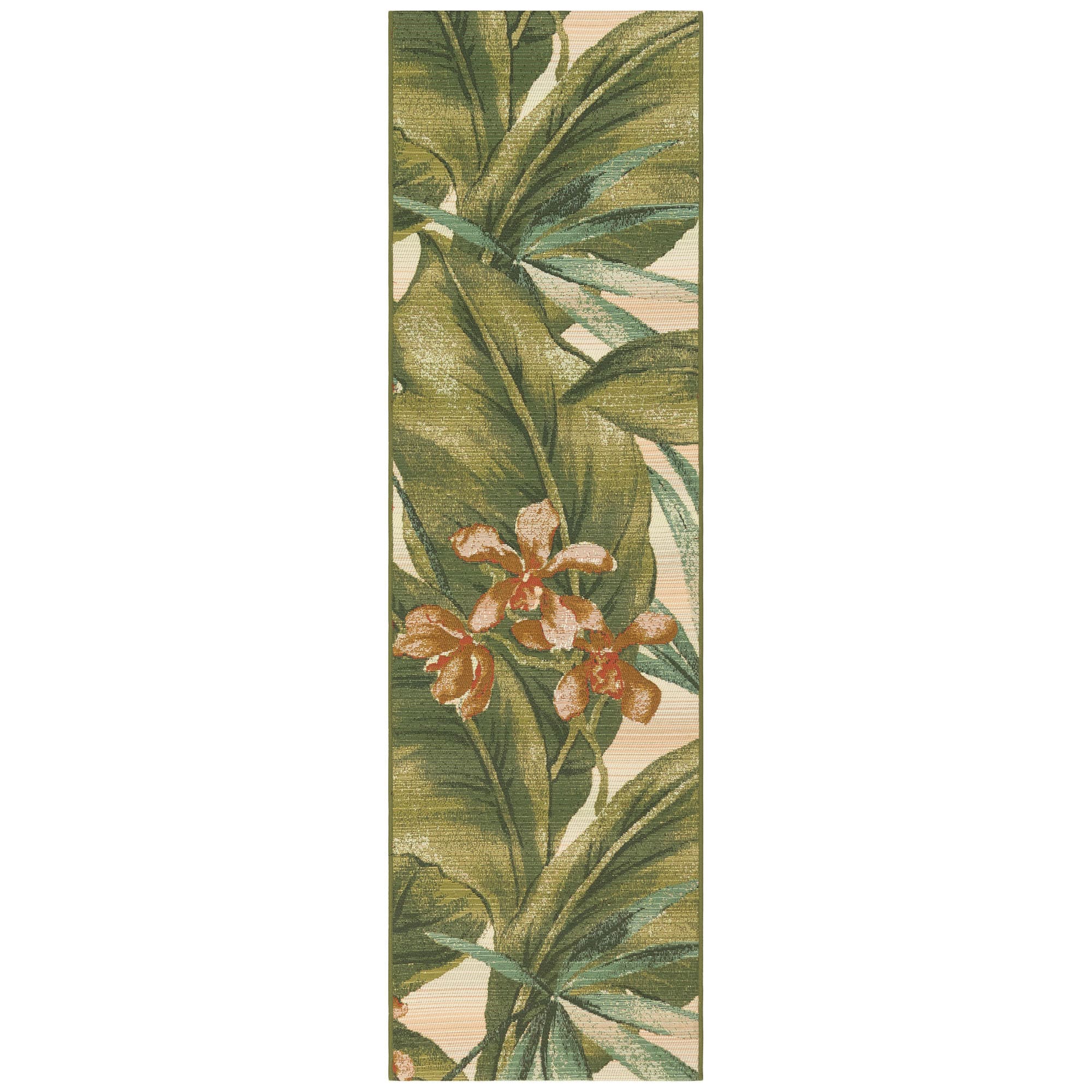 Tropical Elegance Cream & Green Floral Synthetic Area Rug