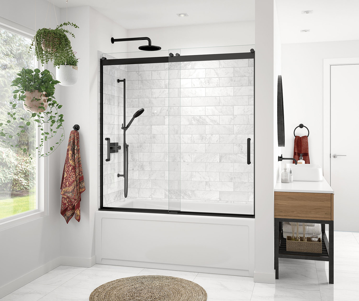 MAAX 136692-900-340-000 Revelation Matte Black 56-in to 59-in W x 56.75-in H Frameless Sliding Bathtub door