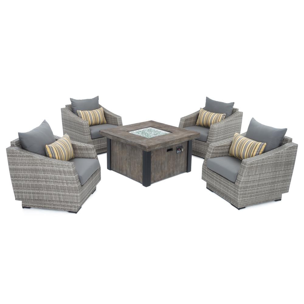 RST Brands OP-PECLB5FT-CNS-CHR Cannes 5 -Piece Wicker Patio Conversation Set with Gray Sunbrella Cushions
