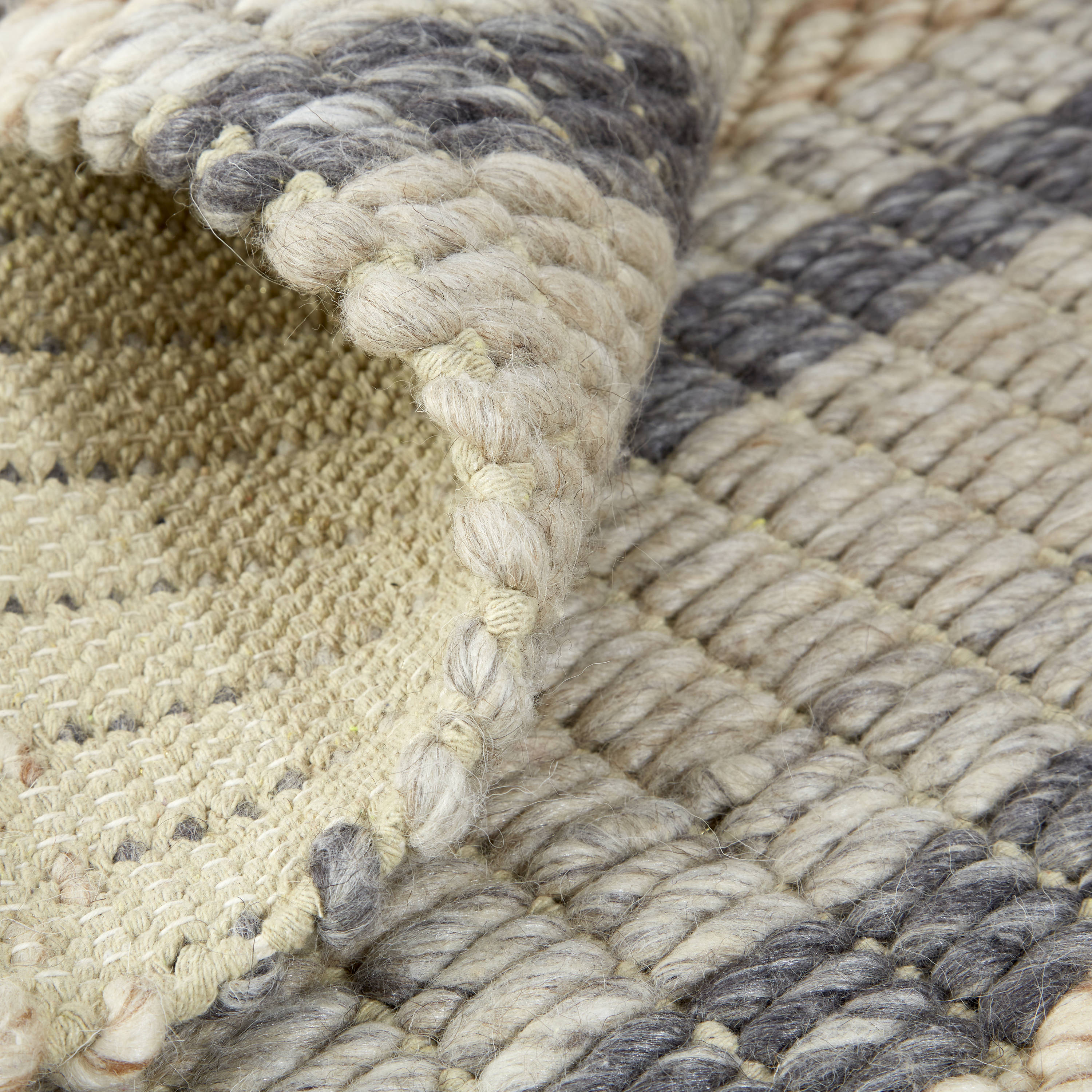 Handmade Gray and Beige Wool Striped Area Rug 3'6" x 5'6"