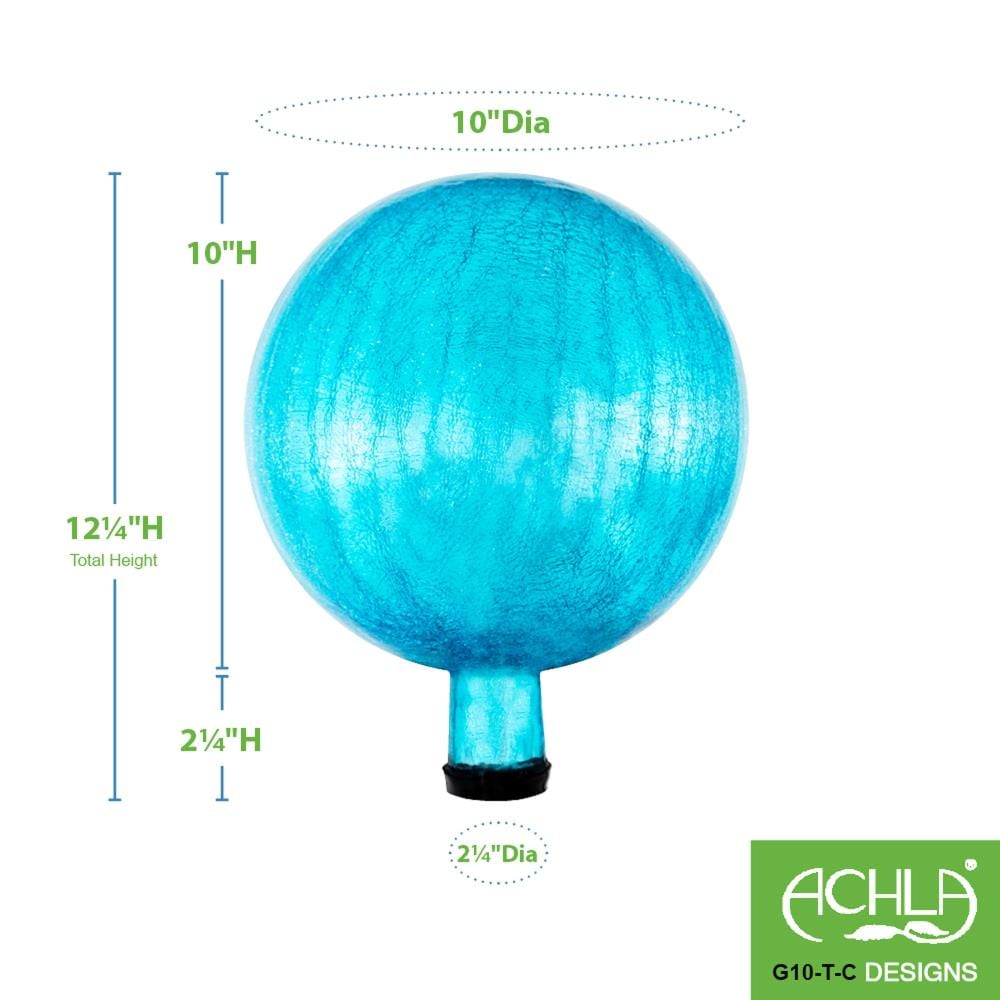 Teal Crackle Hand-Blown Glass 10" Garden Gazing Globe