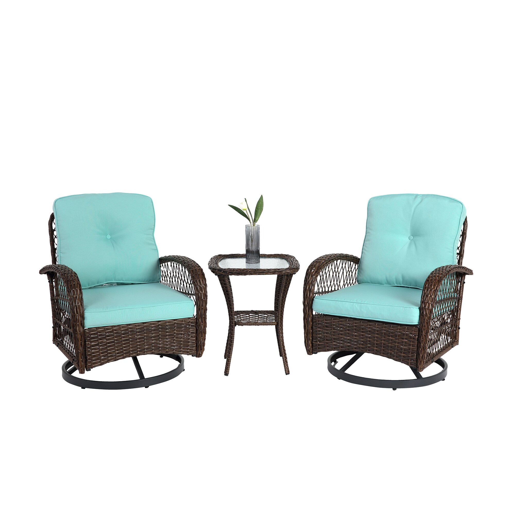 Bybafun YB0600048 3 -Piece Wicker Patio Conversation Set with Blue Cushions