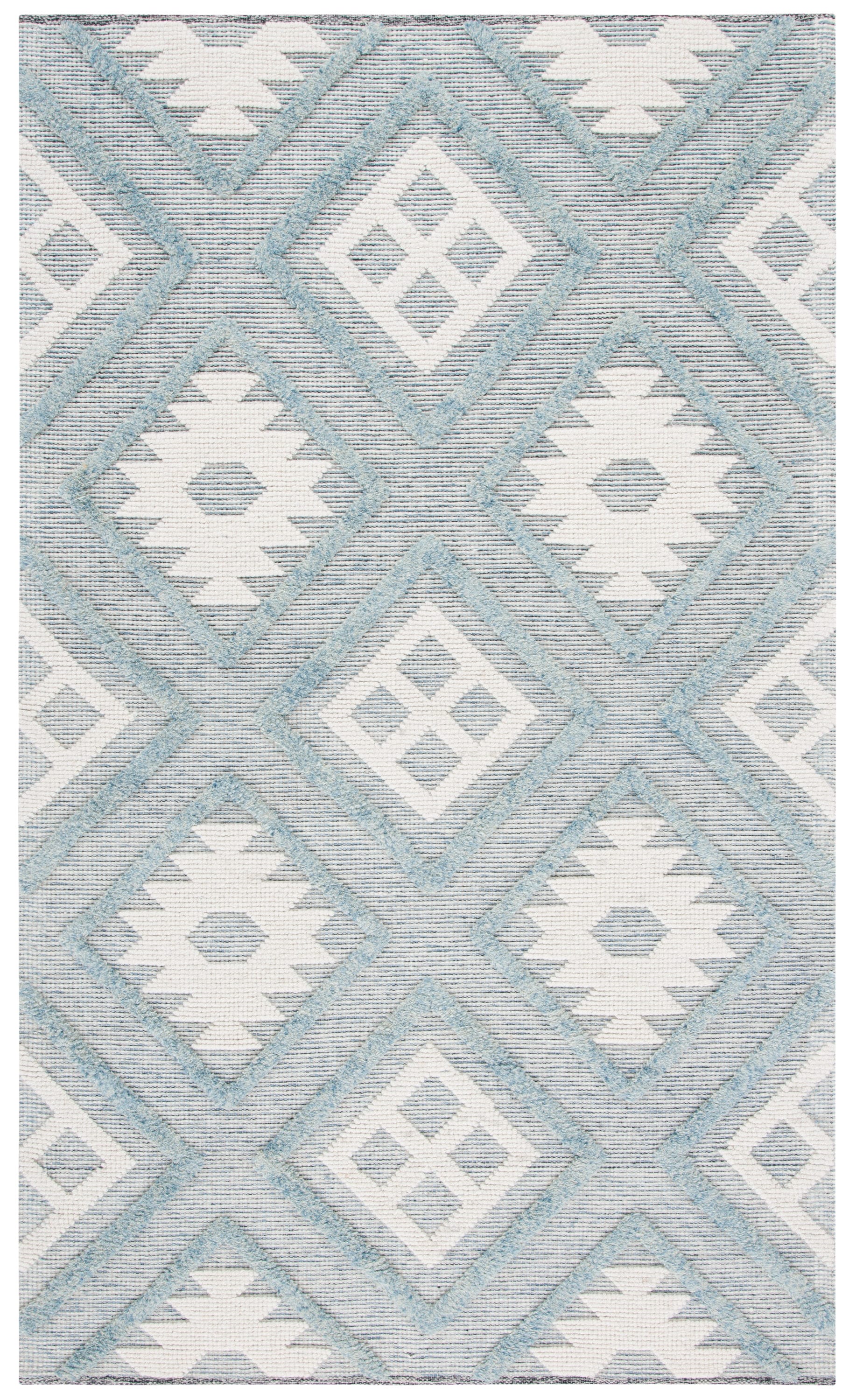 Vermont Blue and Ivory Handwoven Wool Area Rug 5' x 8'