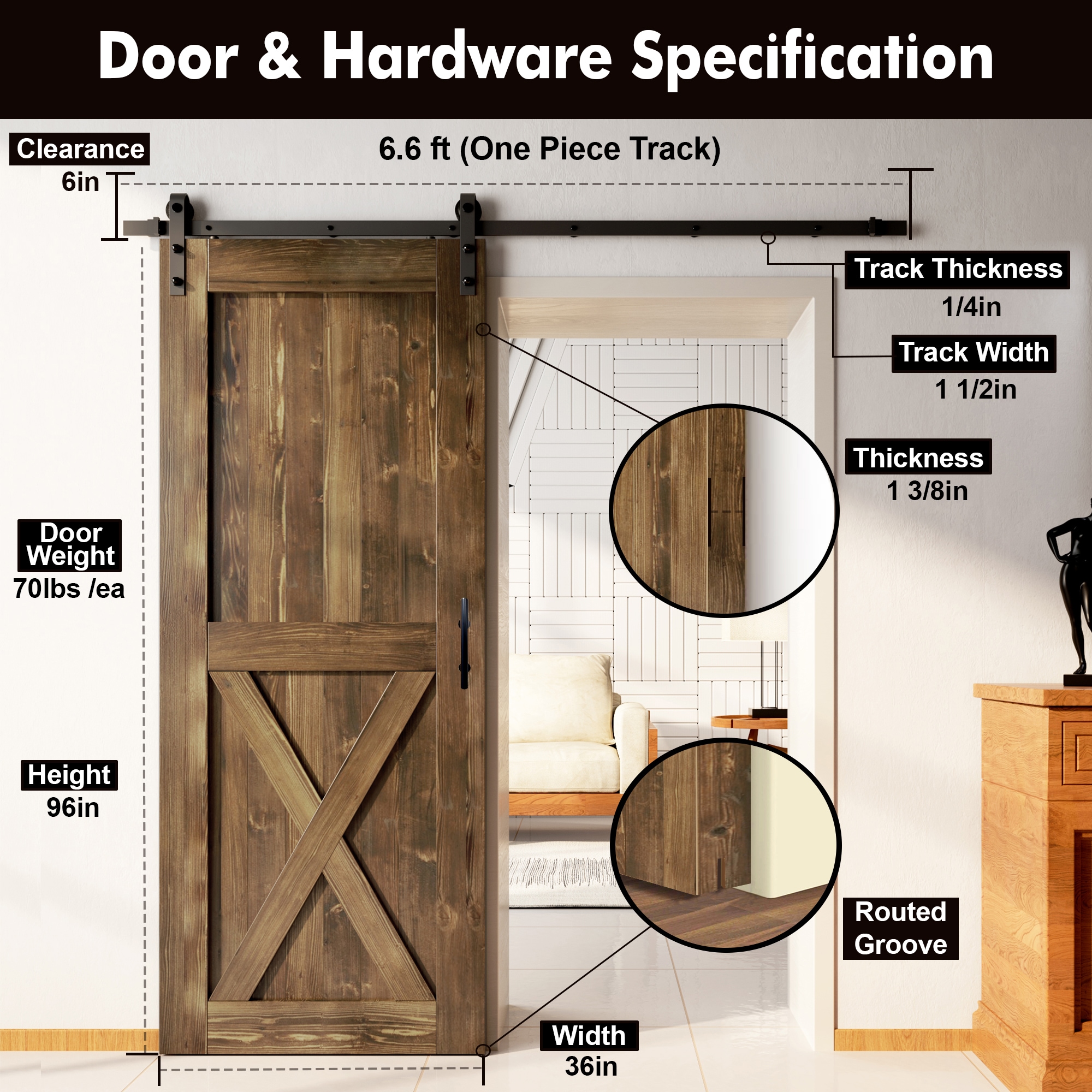 HOMACER YT1TGH079C-3696-X-WA Barn-Doors - View #7