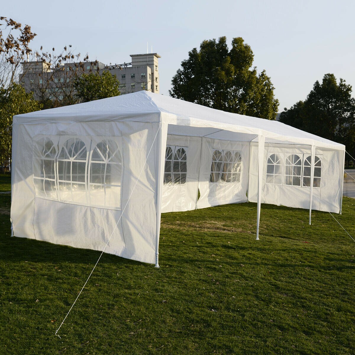 Gazebo 3x6m Folding Gazebo Garden Tent PVC 100% Waterproof 2 Side Panels White 