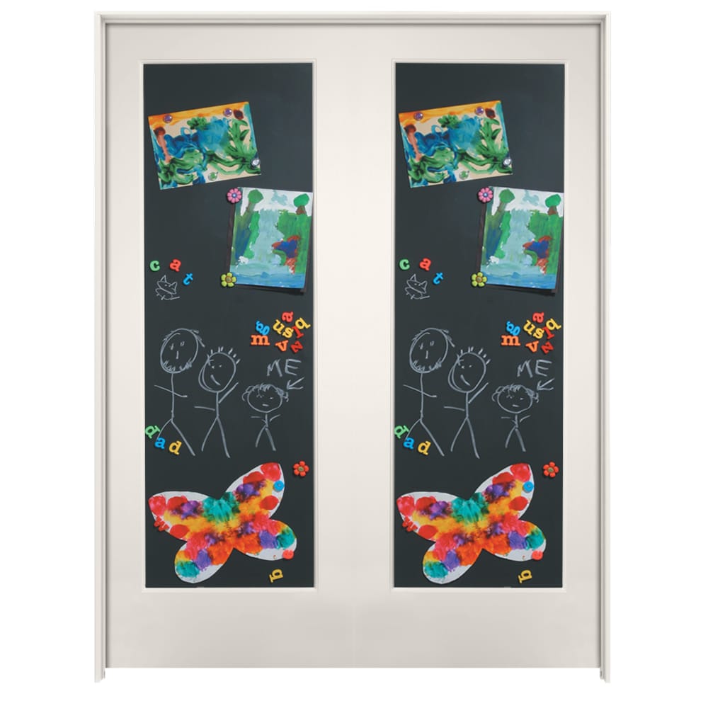 American Building Supply LO965614 48-in x 80-in Primed Solid core Chalkboard Reversible/Universal Smooth Primed MDF Flat Jamb Double Prehung Interior Door