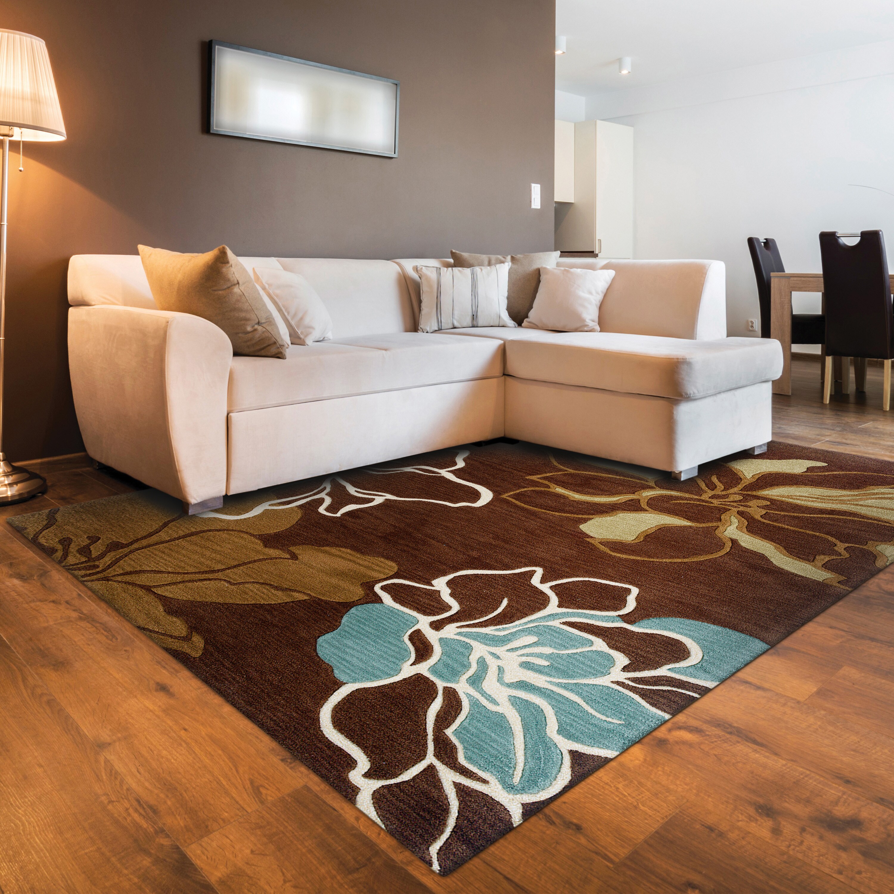 Linon RUG-TASD0257 Trio 5 x 7 (ft) Tufted Polyester Brown Rectangular Indoor Floral/Botanical Bohemian/Eclectic Area rug