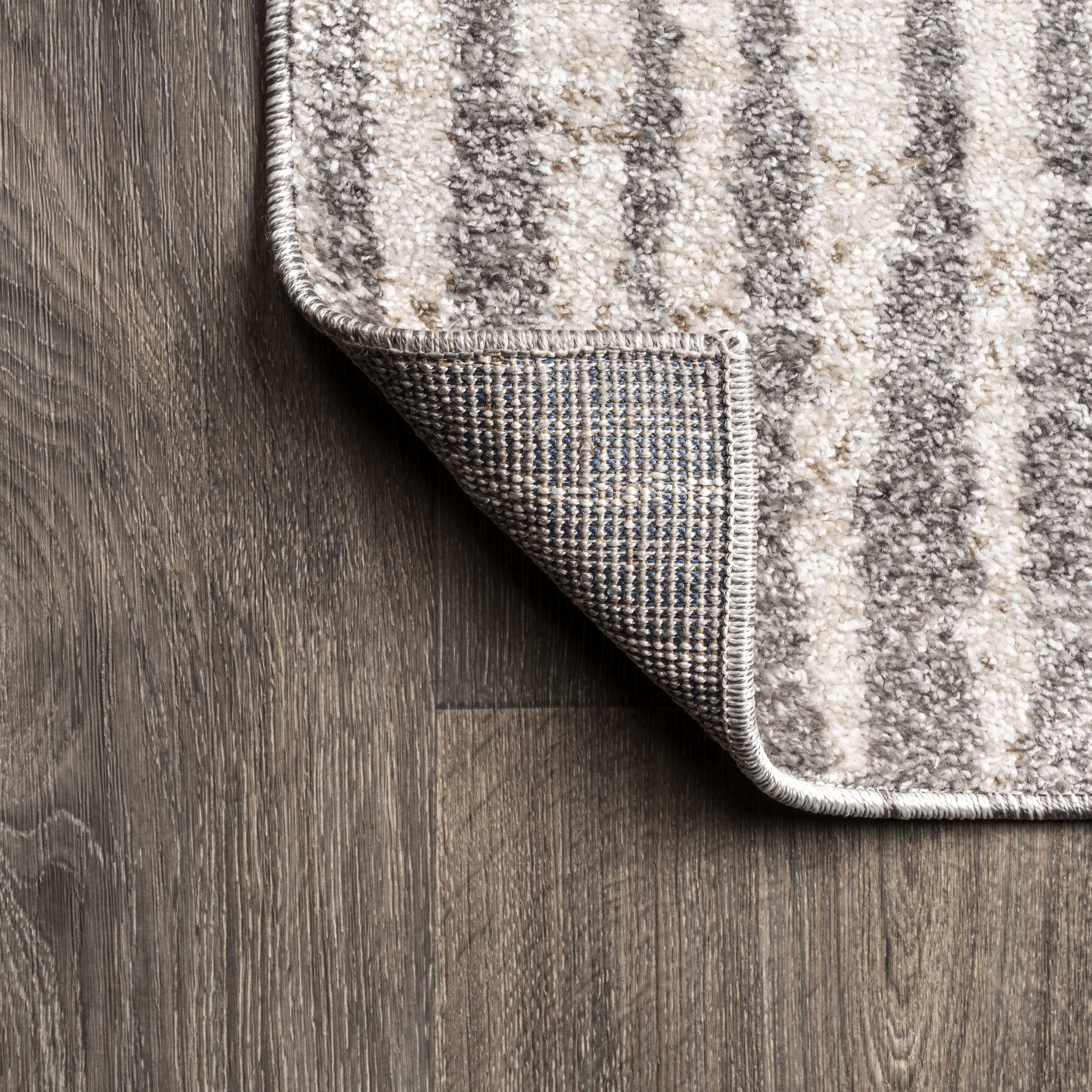 Reversible Gray and Ivory Stripe Synthetic Area Rug