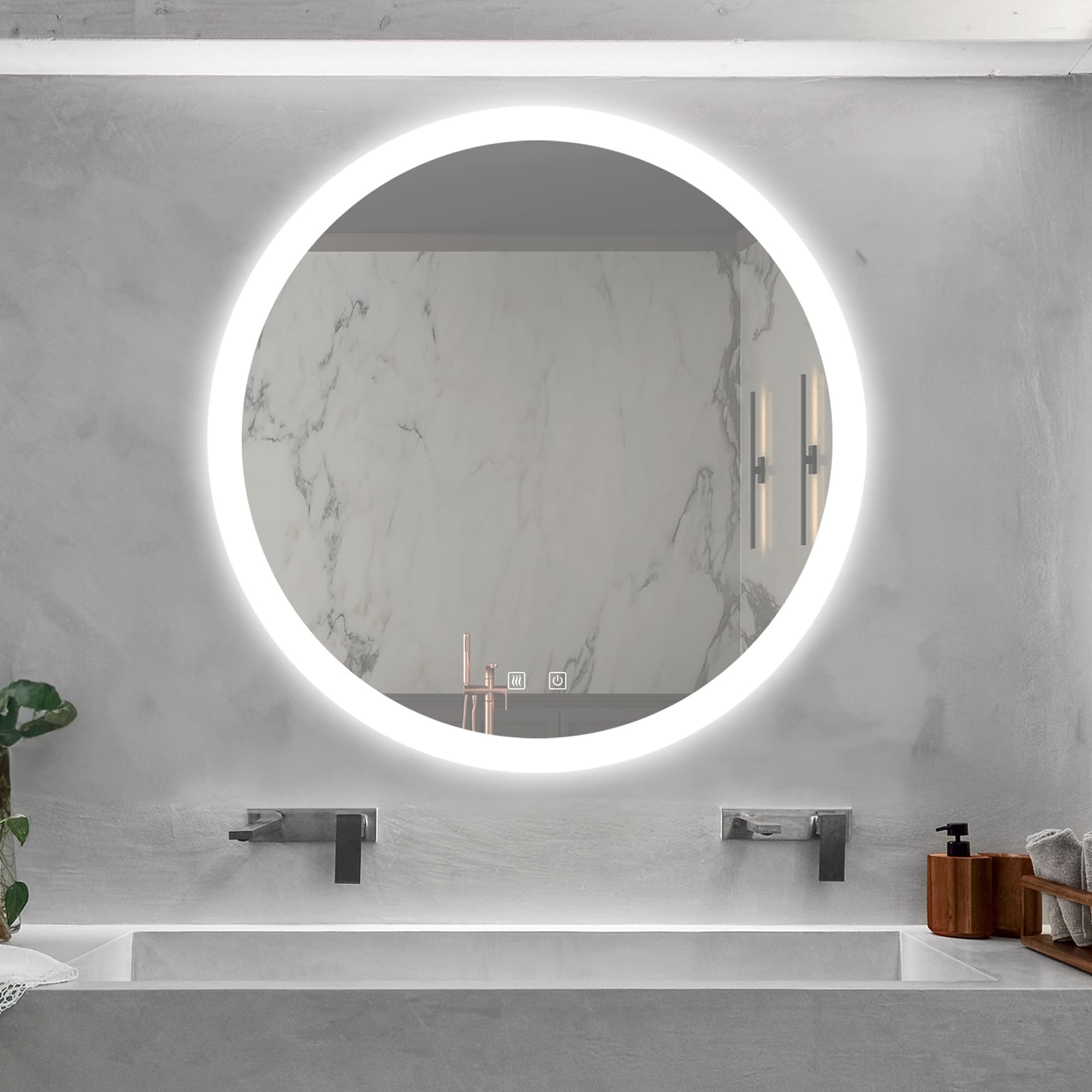 ToolCat BZ-2-111-JYG 32-in x 32-in Polished Frameless Round Dimmable LED Lighted Fog Free Tilting Bathroom Vanity Mirror ( Silver )