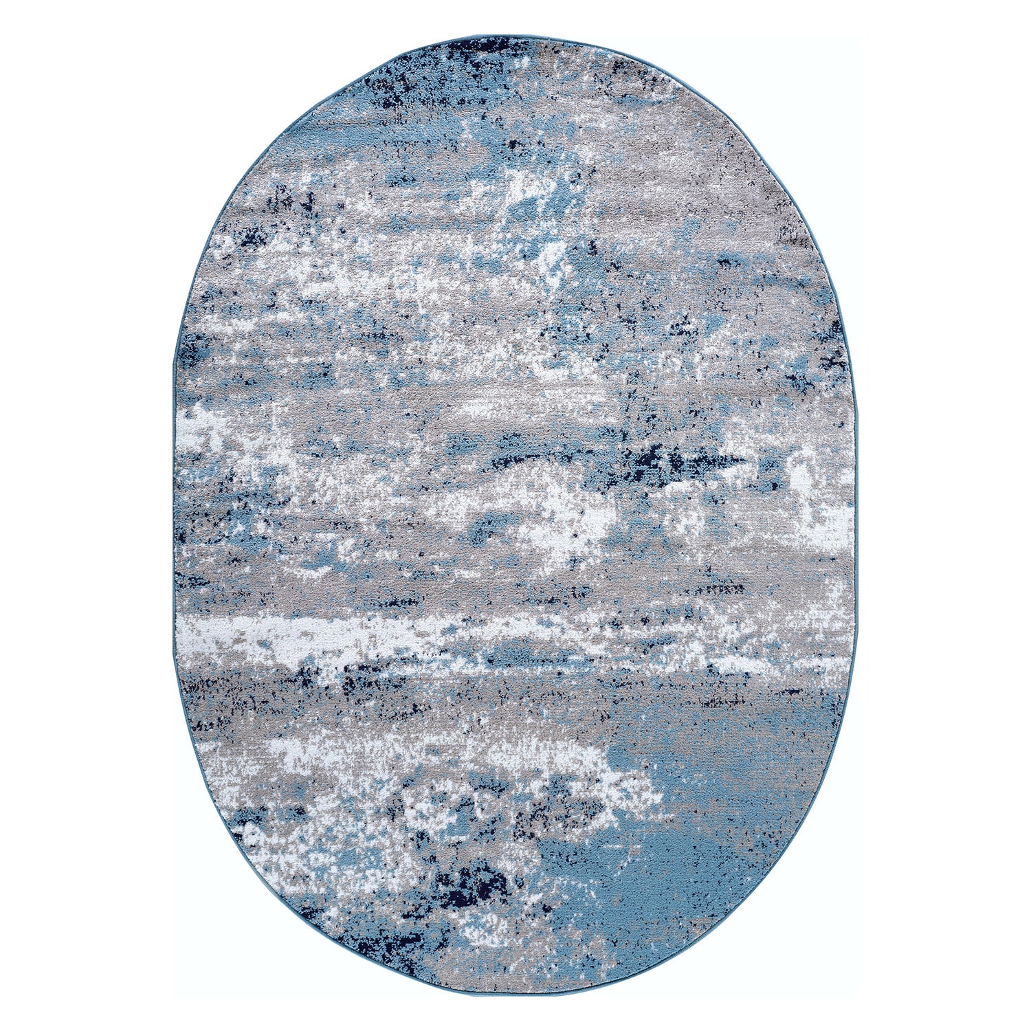 World Rug Gallery 928BLUE5OV 5 x 7 (ft) Loomed Polypropylene Blue Oval Indoor Distressed/Overdyed Global Area rug