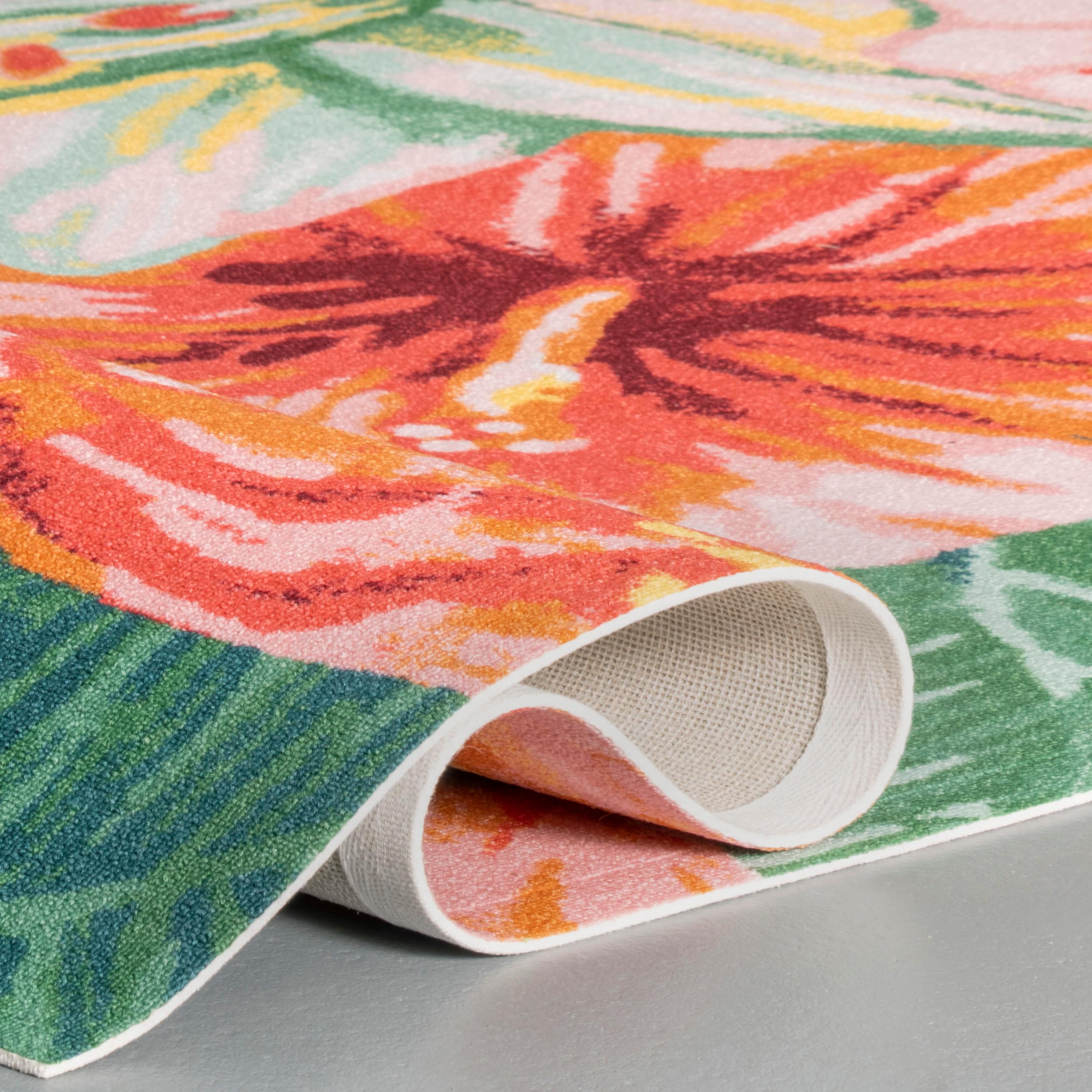 Multicolor Tropical Floral 49" Round Synthetic Indoor/Outdoor Rug