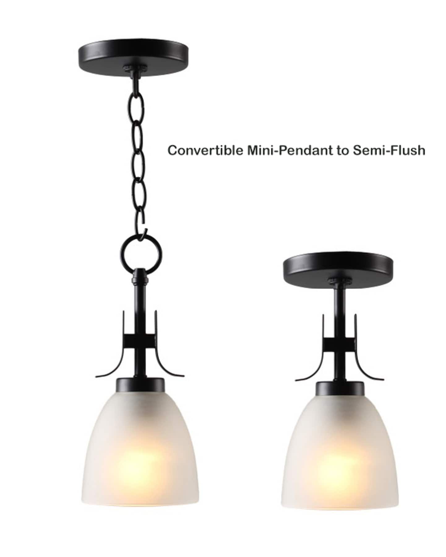 Coal Black Mini Pendant Light with Etched Glass Shade