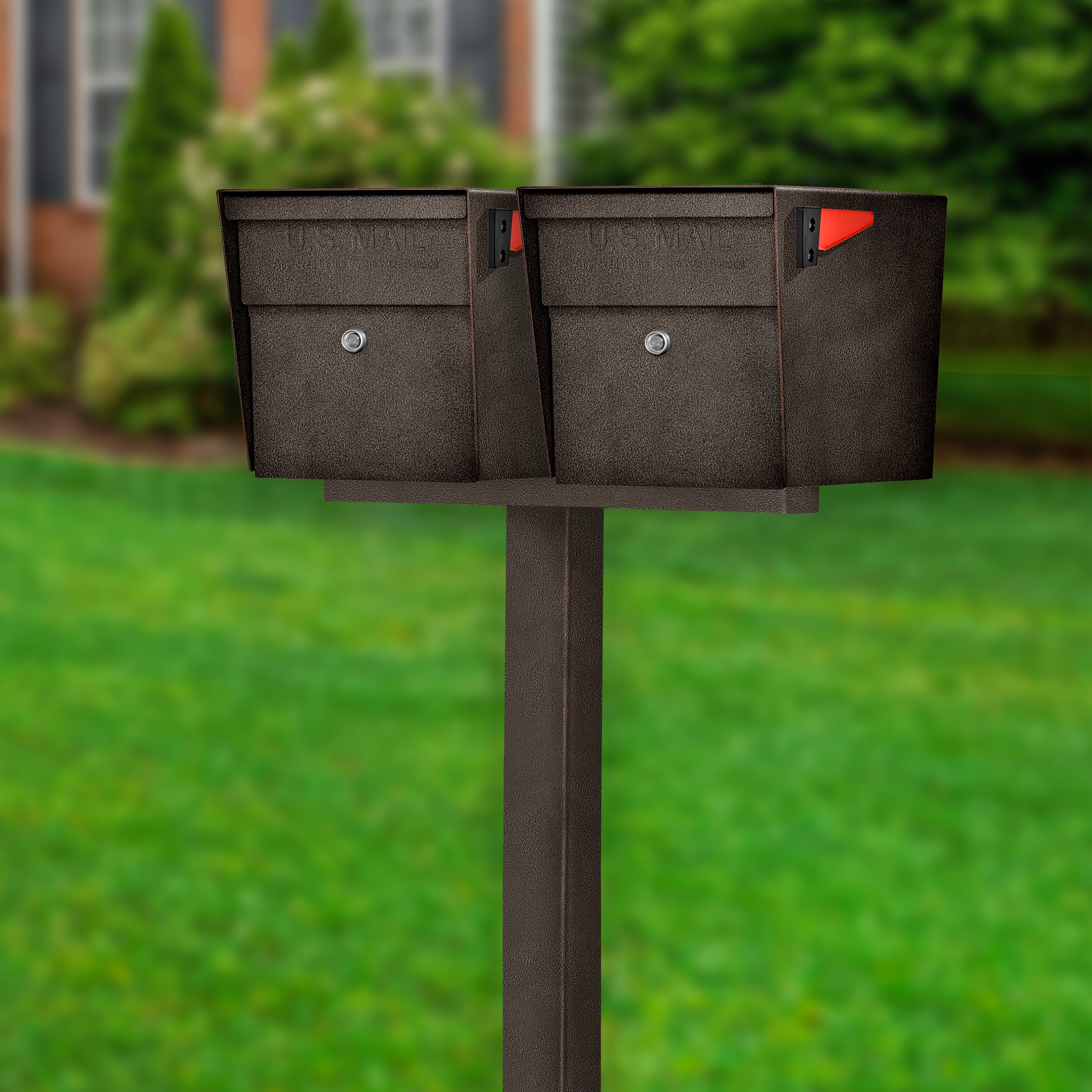 Mail Boss 7108-X2-BRZ-IG Curbside Locking Metal Standard Mailbox Bronze with Post