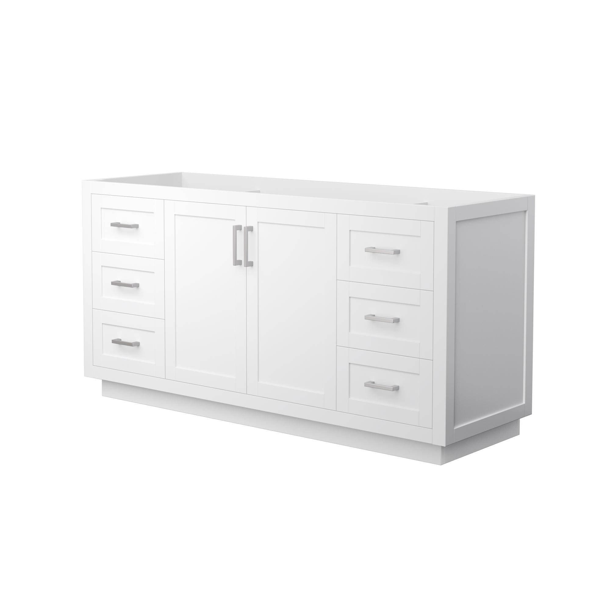 Wyndham Collection WCF292966SWHCXSXXMXX Miranda 66-in White with Brushed Nickel Trim Bathroom Vanity Base Cabinet without Top