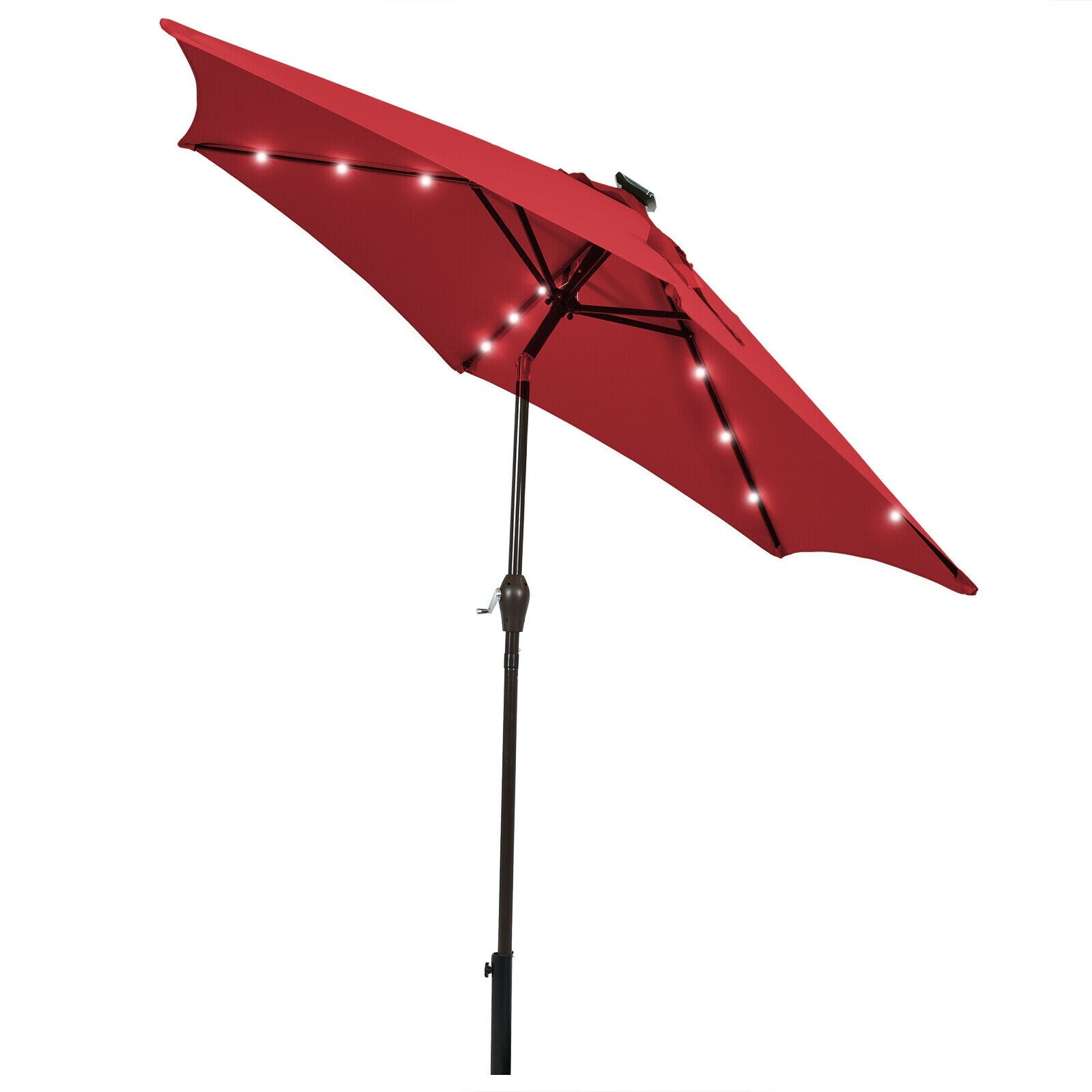 WELLFOR DOJ70705WN 9-ft Metal Red Market Patio Umbrella with Lights